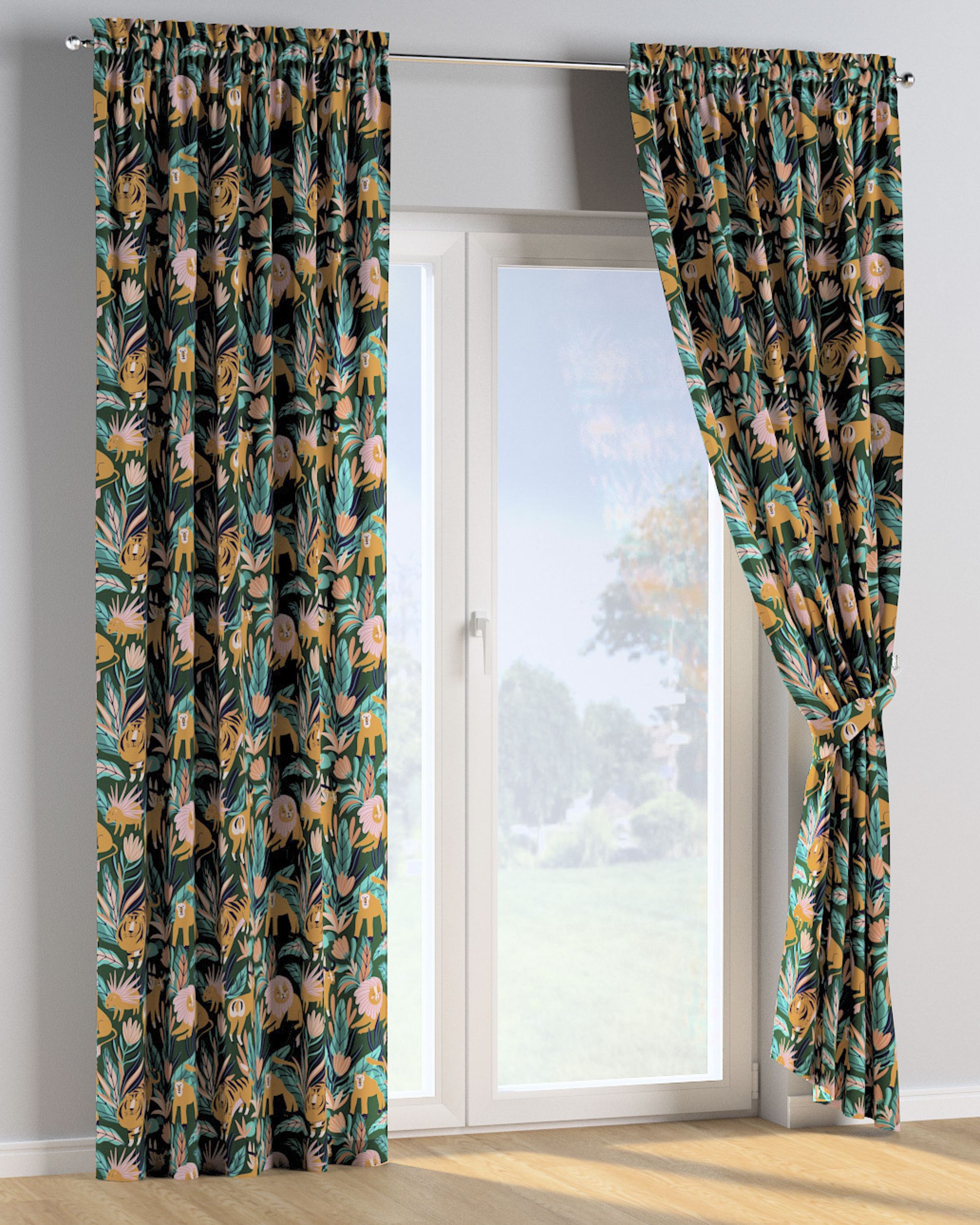 Slot and frill curtains colour orange fabric patterned (hover)