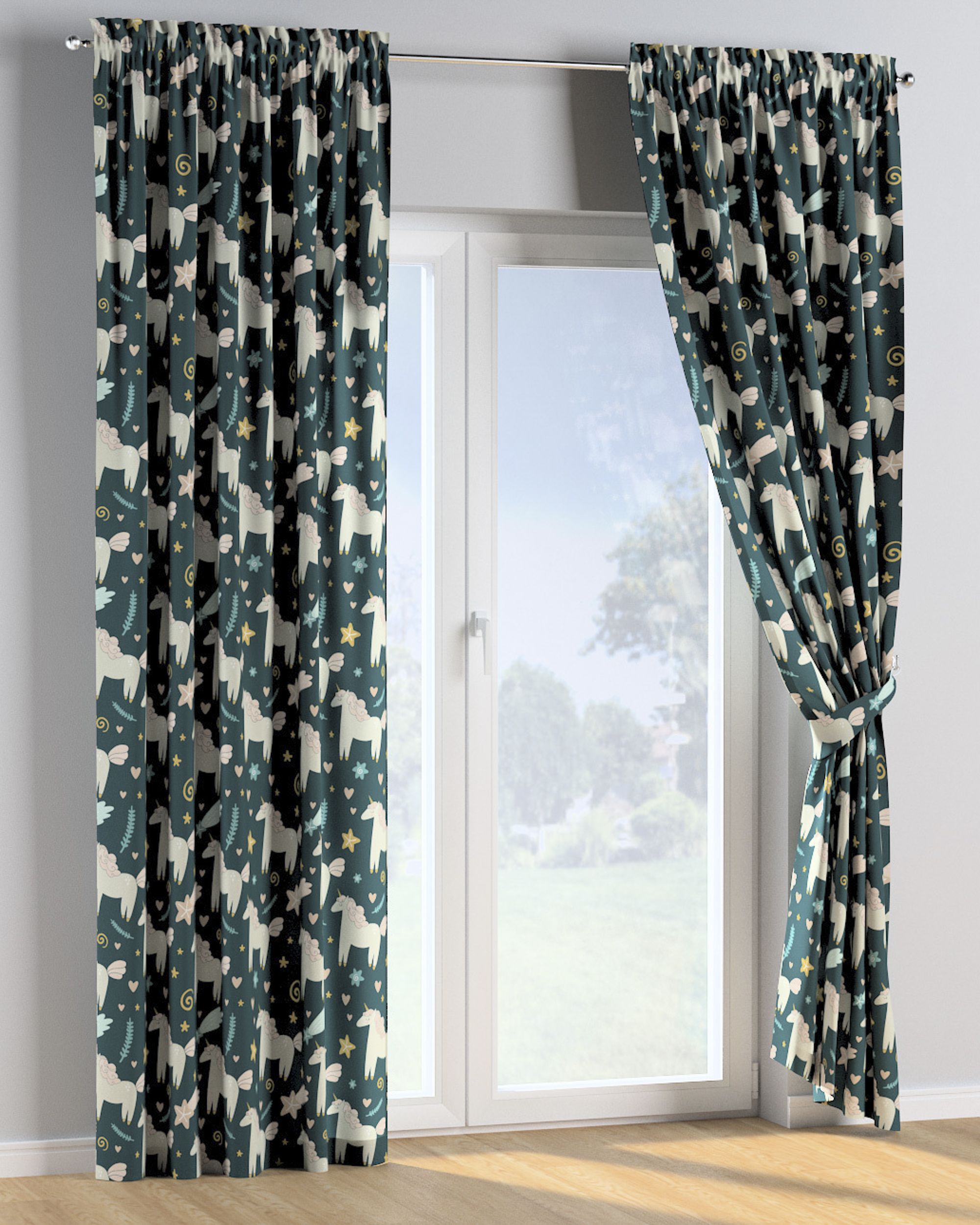 Slot and frill curtains colour brown fabric patterned (hover)