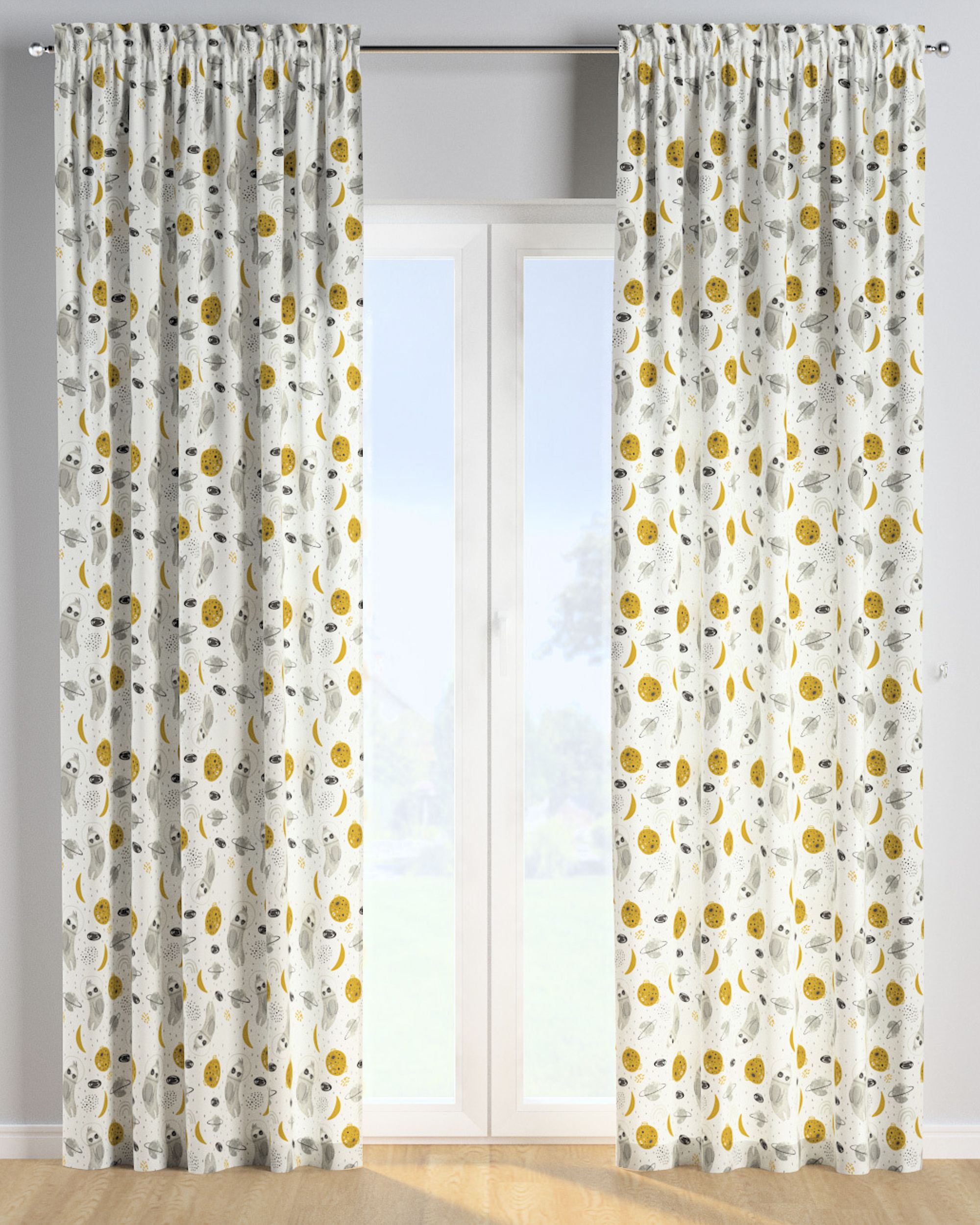 Slot and frill curtains colour white fabric patterned