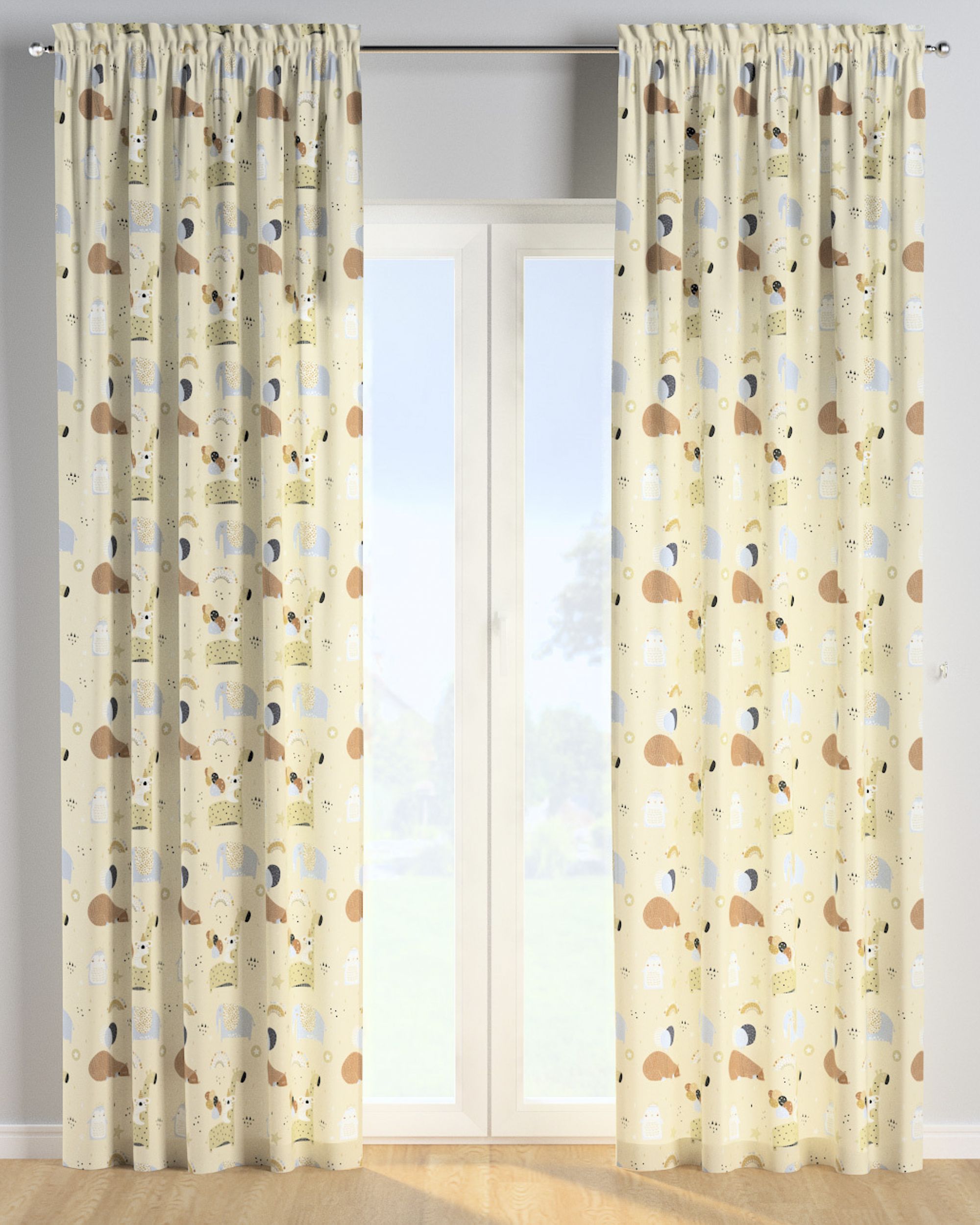 Slot and frill curtains colour beige fabric patterned