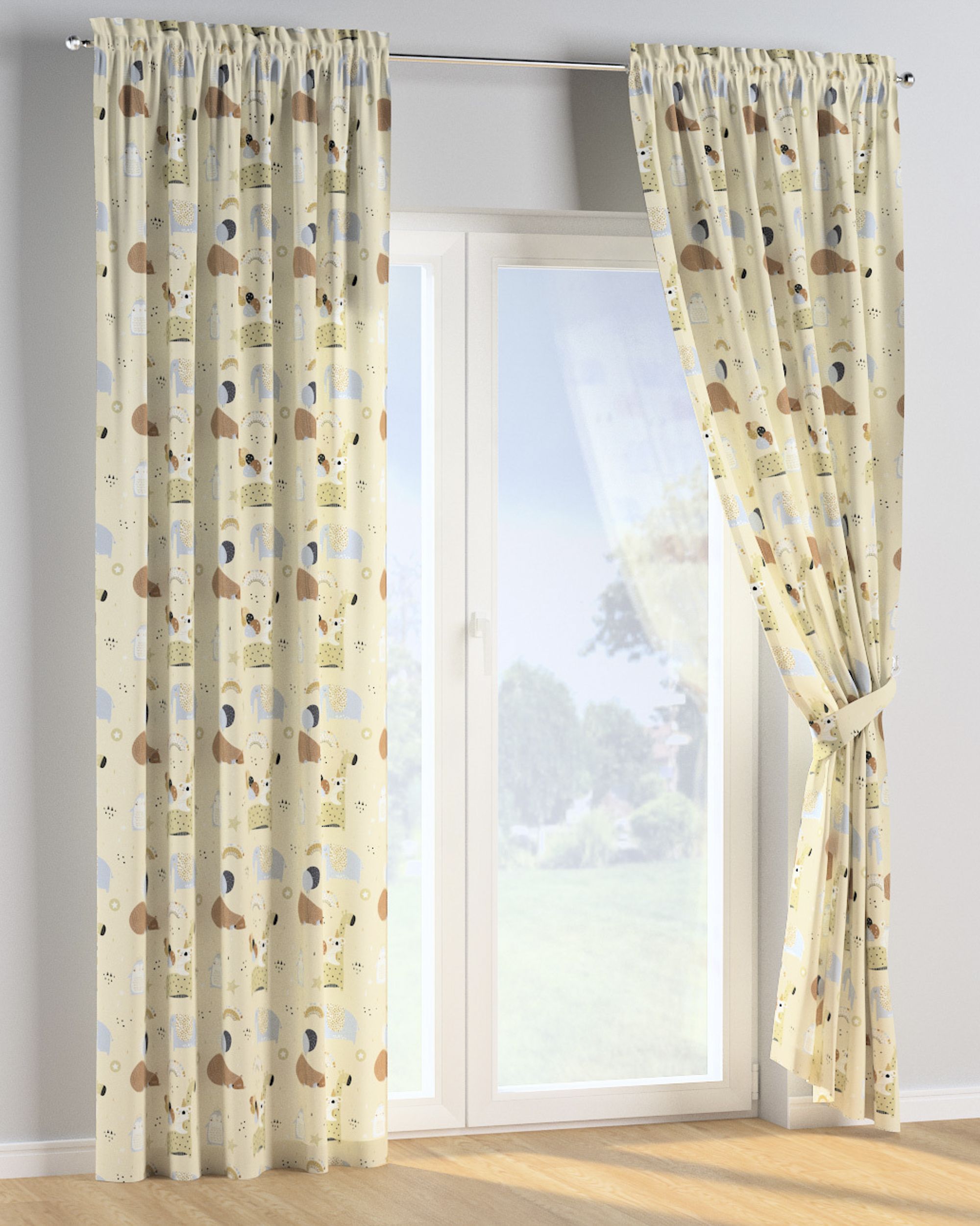 Slot and frill curtains colour beige fabric patterned (hover)