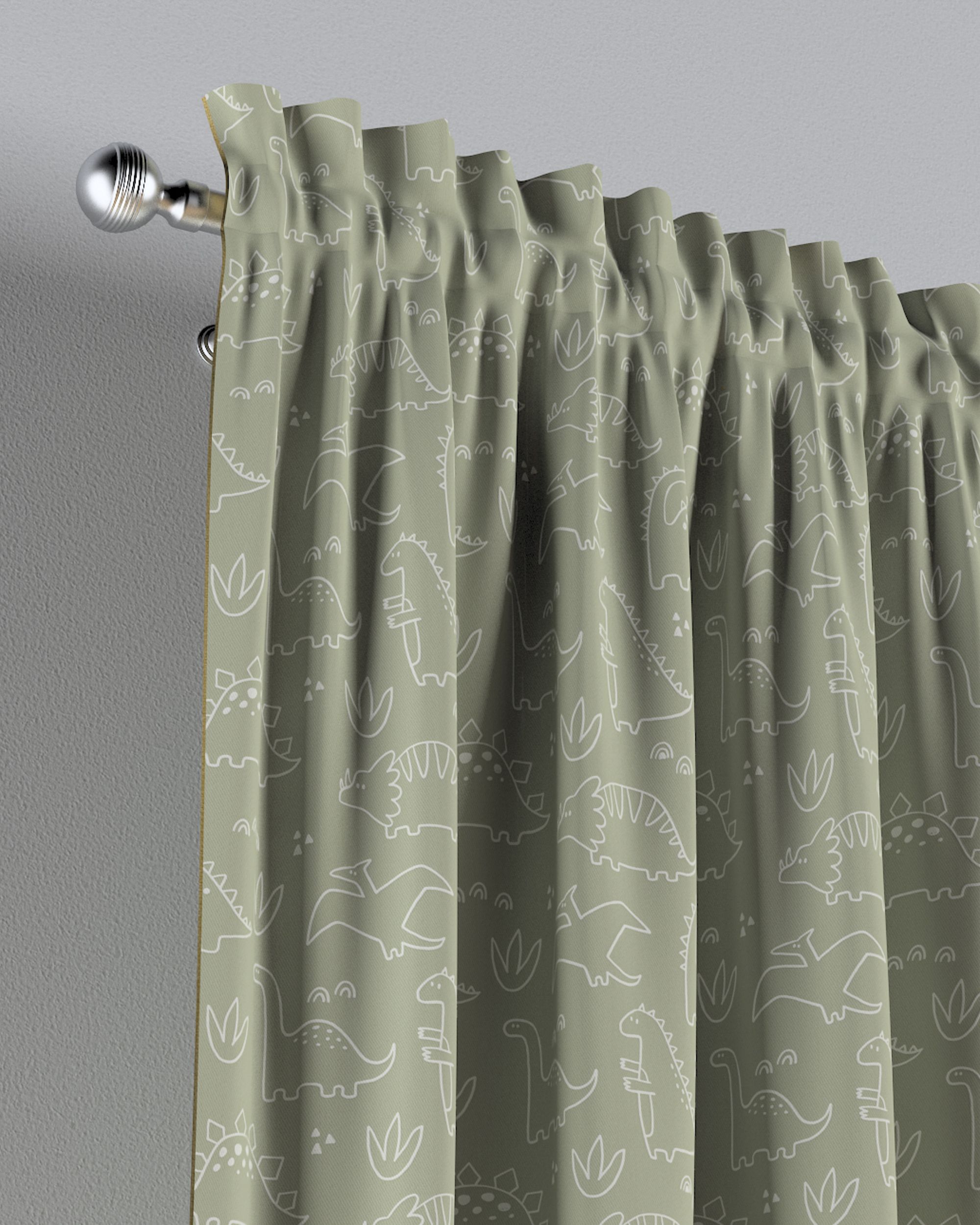 Slot and frill curtains colour green fabric patterned (hover)