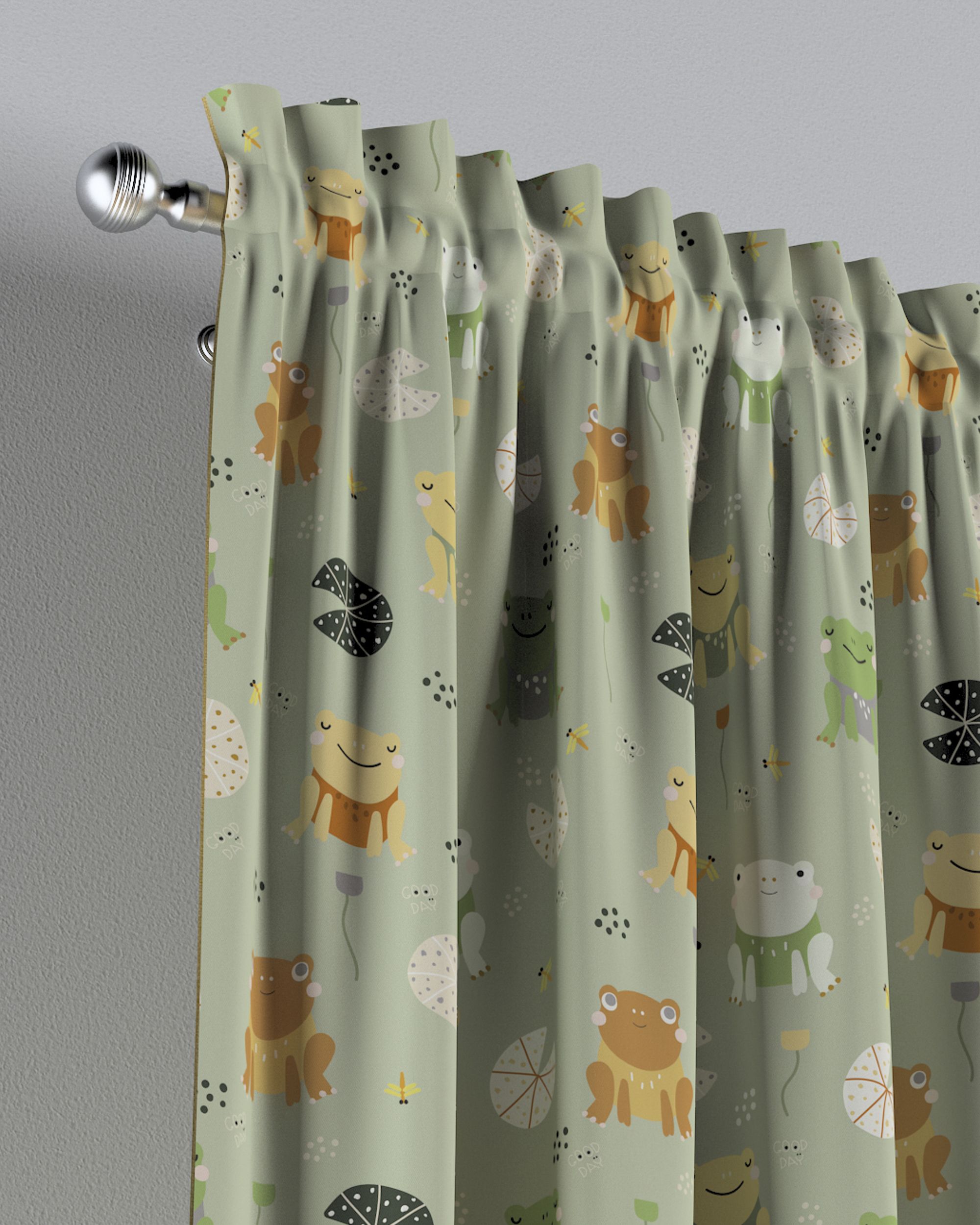 Slot and frill curtains colour green fabric patterned (hover)