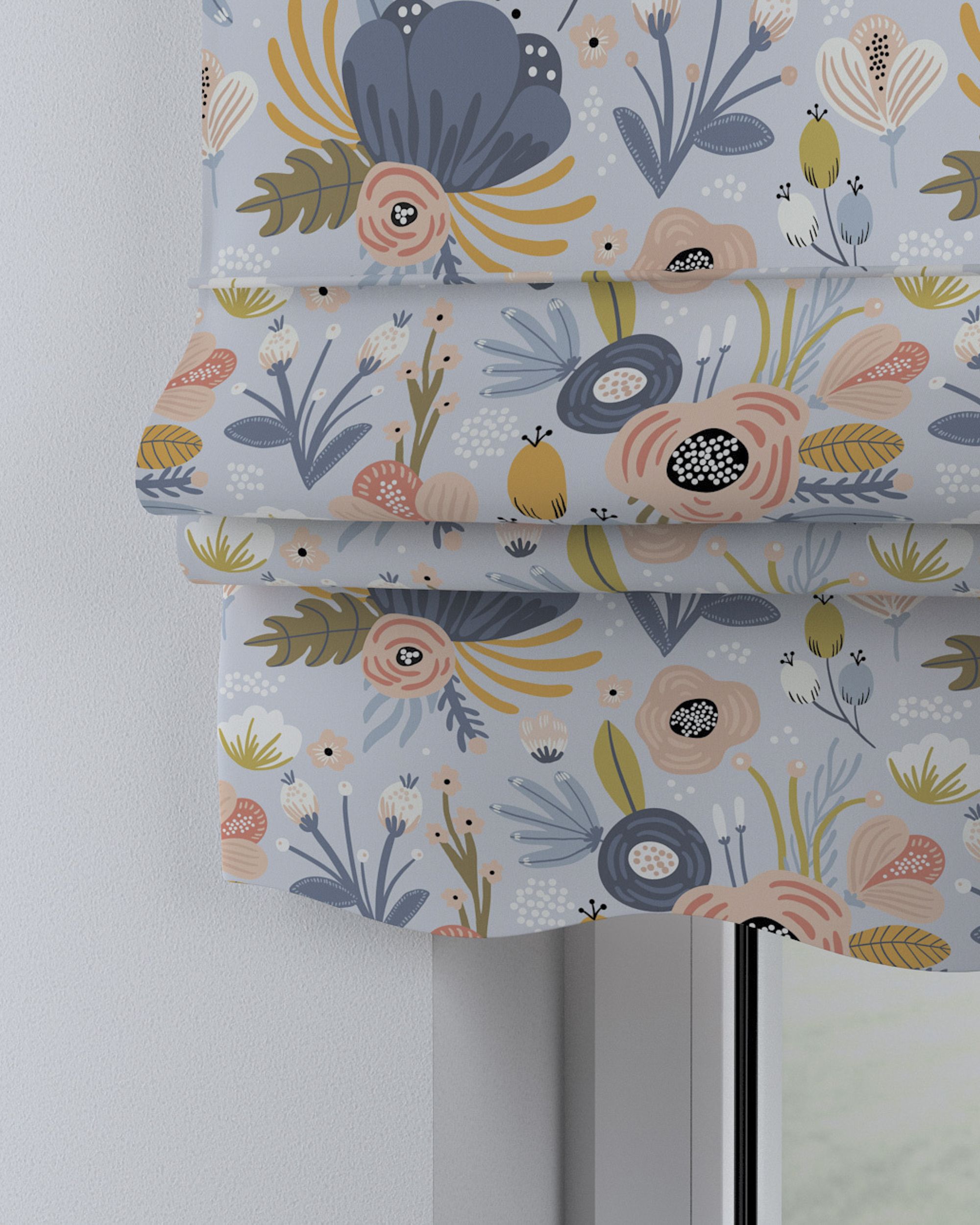 Mela roman blind colour blue fabric patterned (hover)