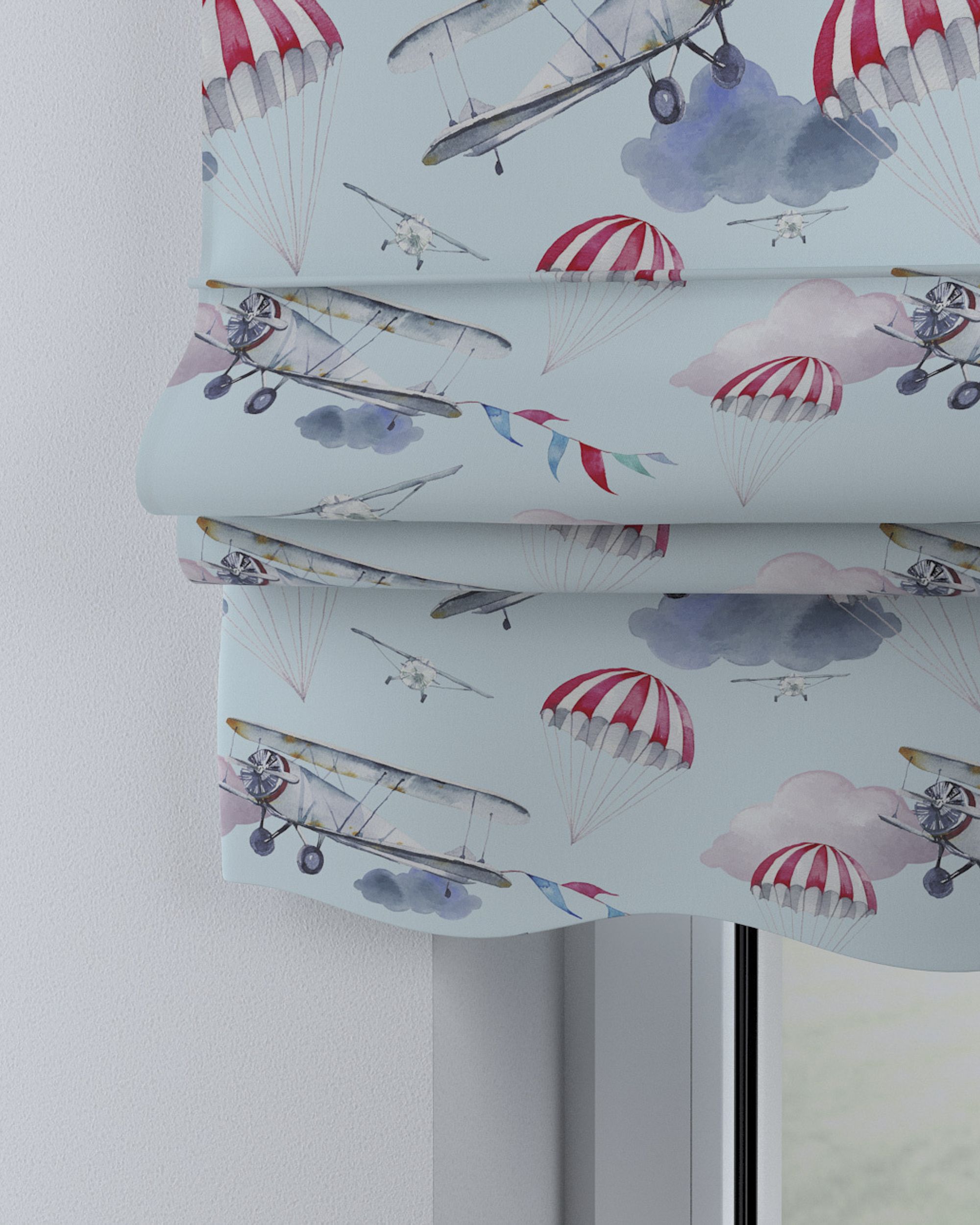 Mela roman blind colour blue fabric patterned (hover)