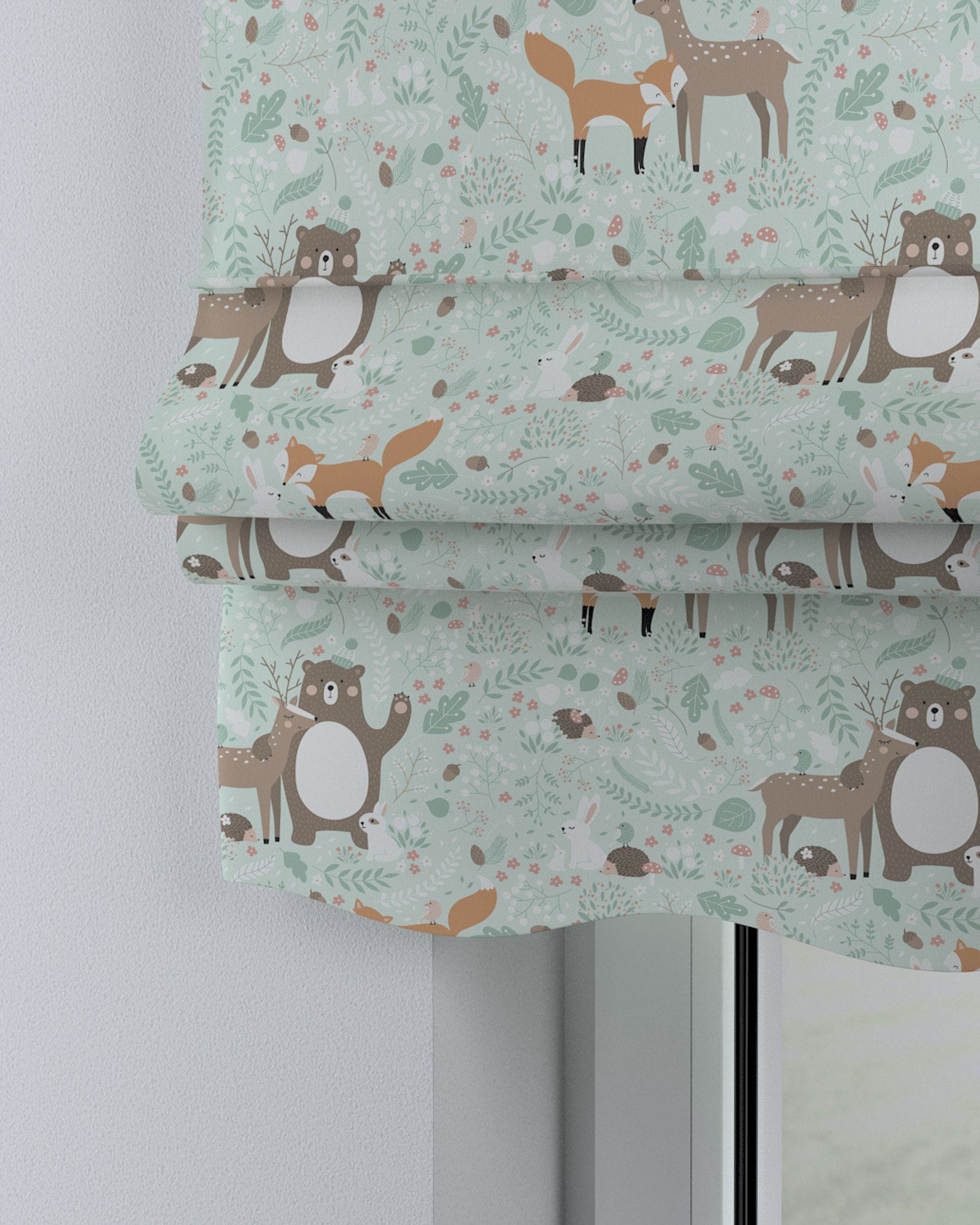 Mela roman blind colour green fabric patterned (hover)