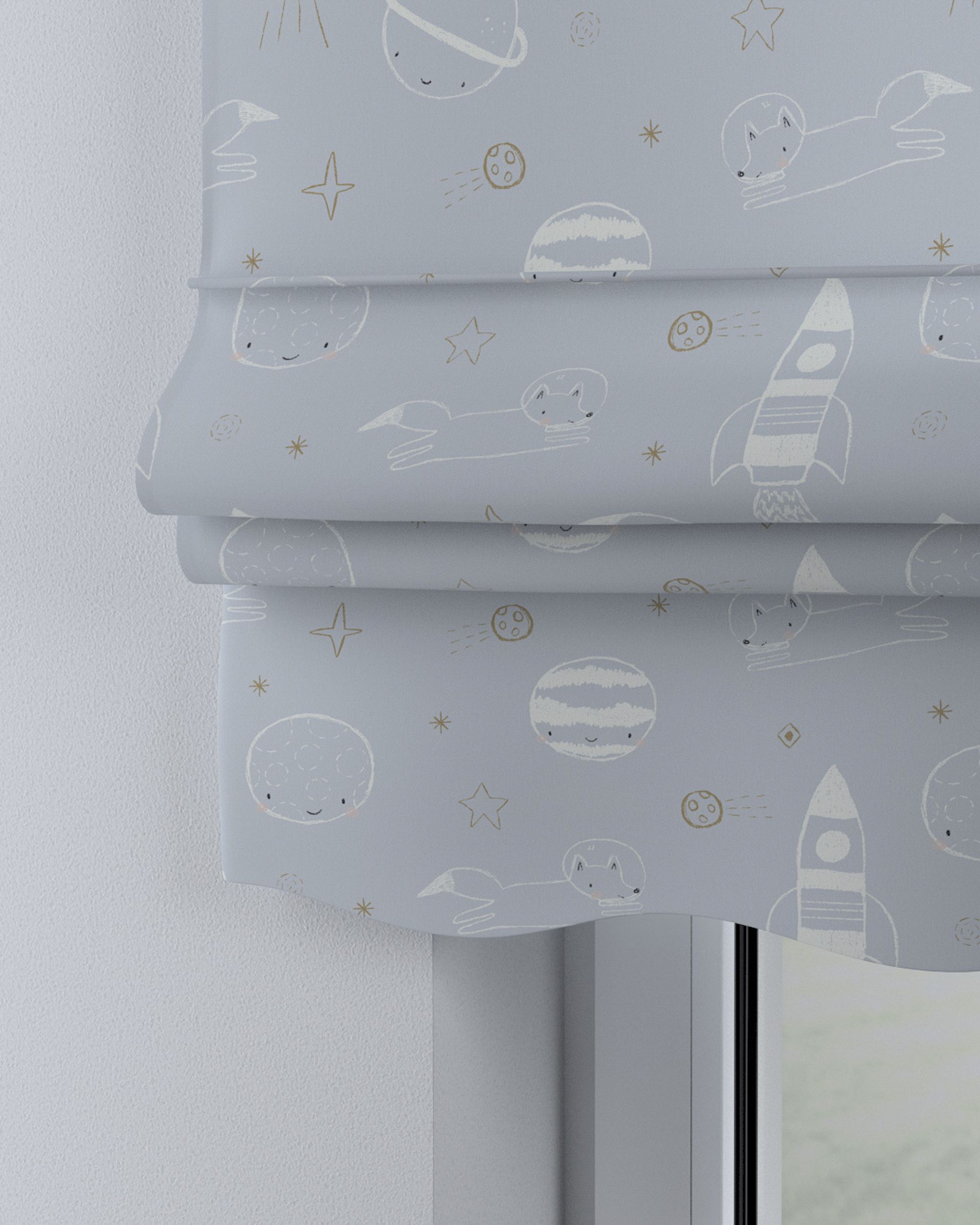 Mela roman blind colour blue fabric patterned (hover)