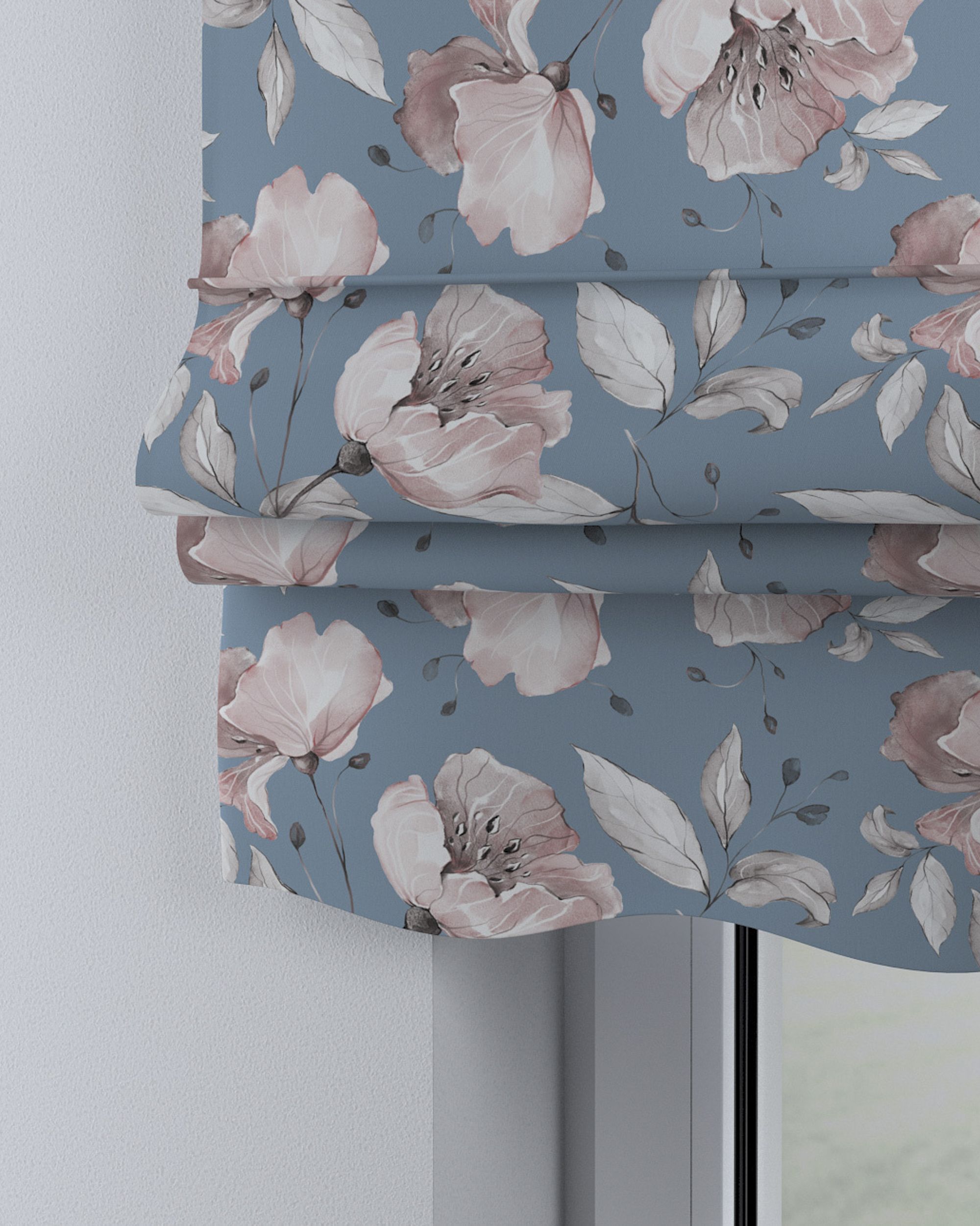 Mela roman blind colour blue fabric patterned (hover)