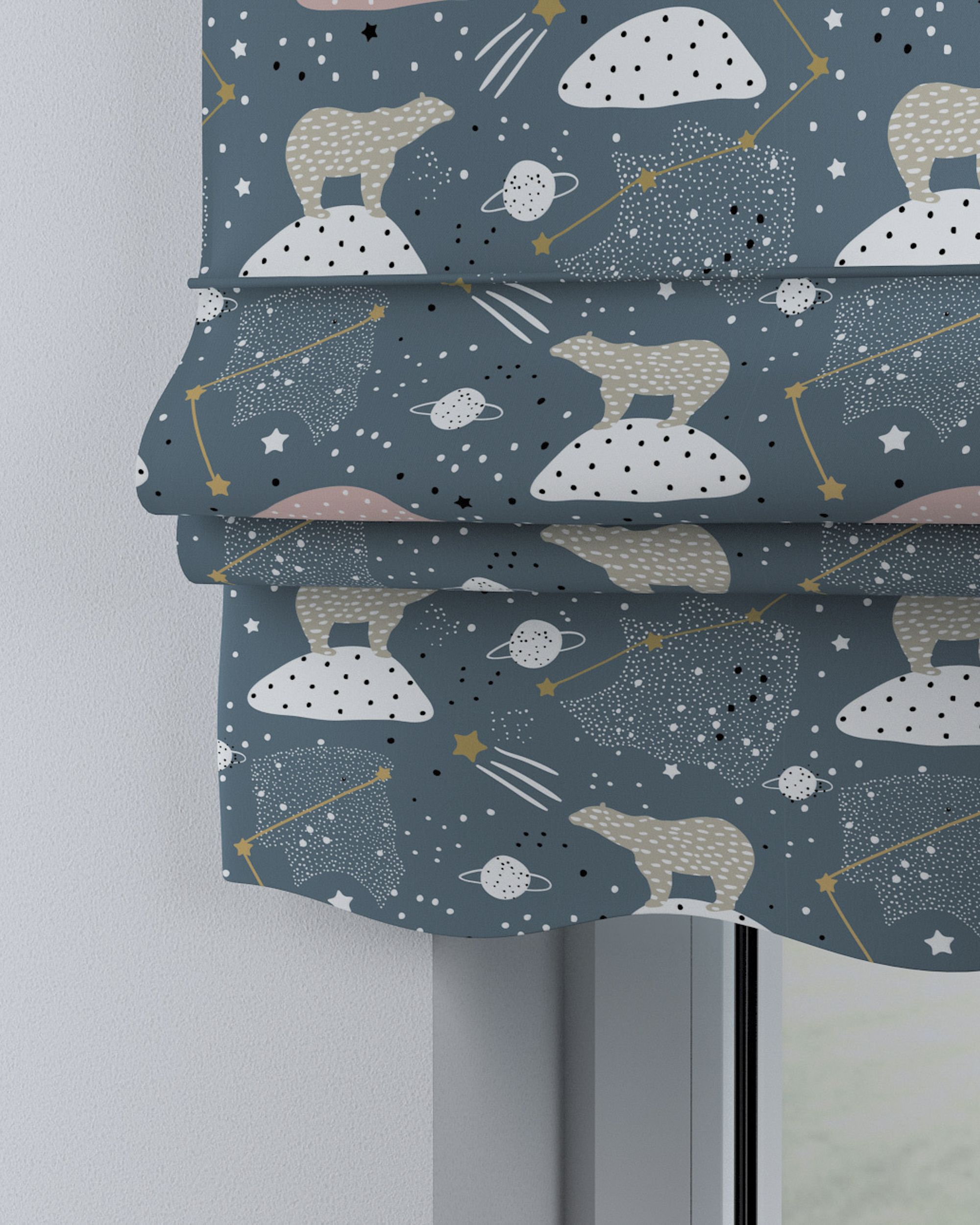 Mela roman blind colour blue fabric patterned (hover)