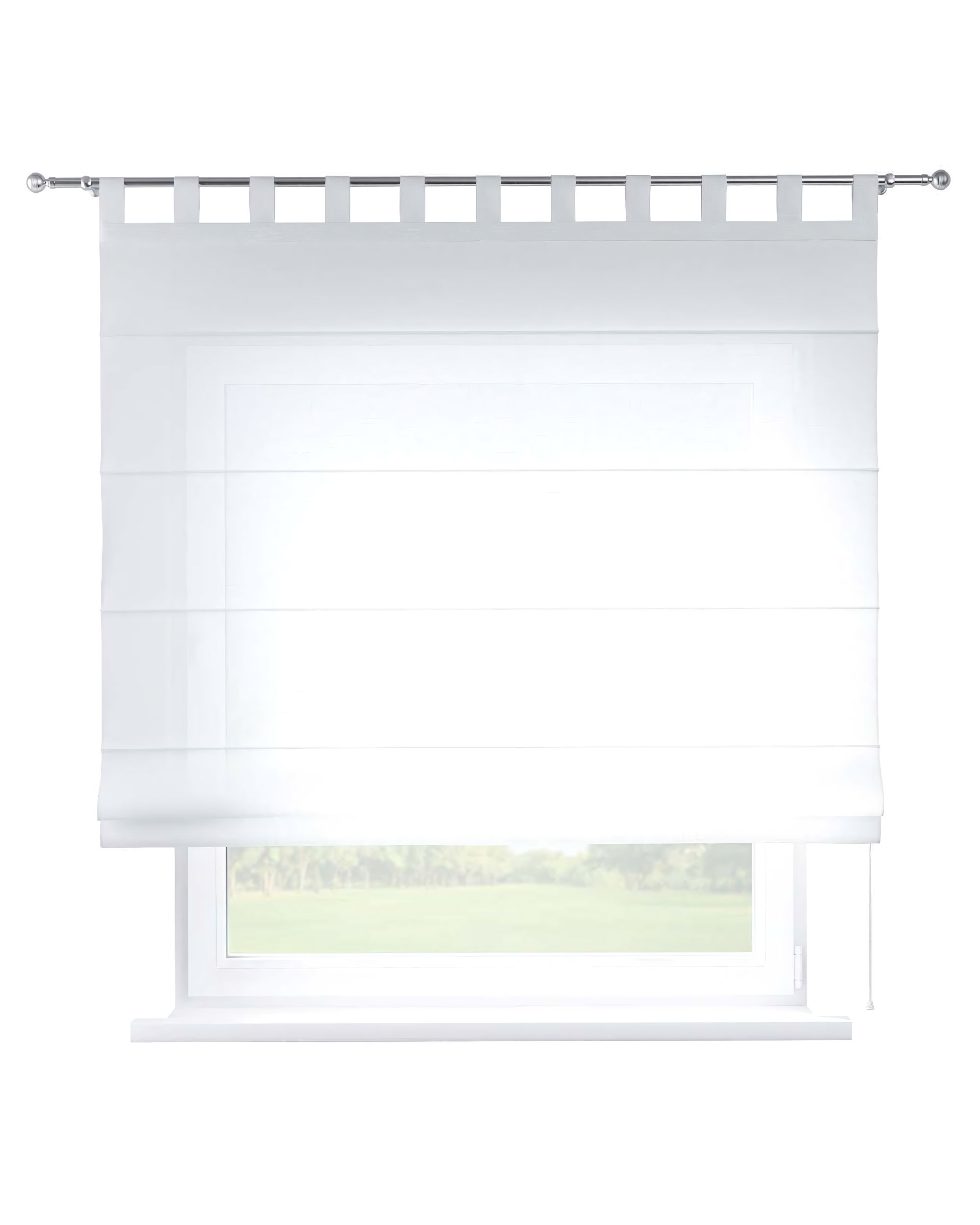 Oli tab top roman blind colour white fabric semi-sheer, structured