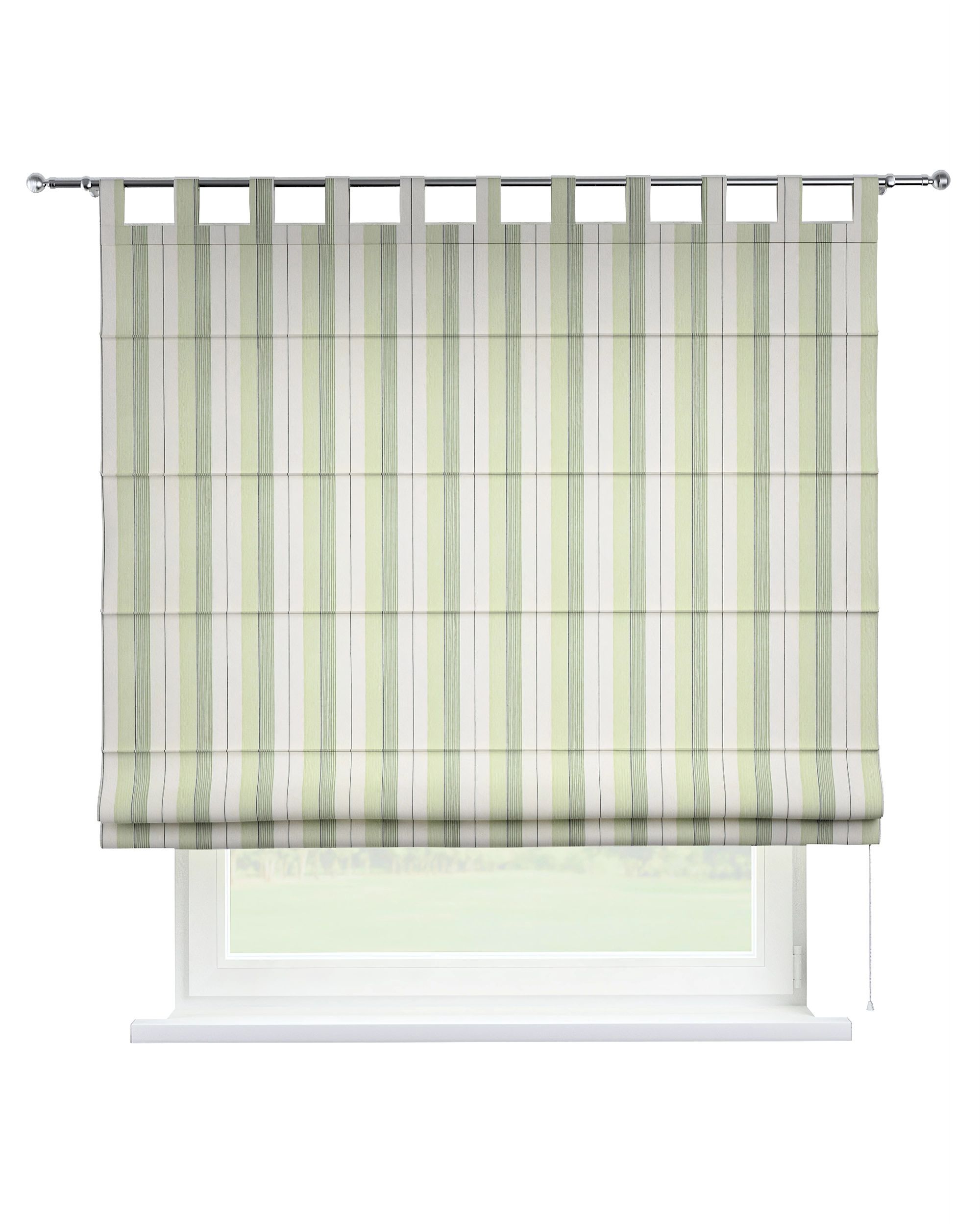 Oli tab top roman blind colour green fabric structured, patterned
