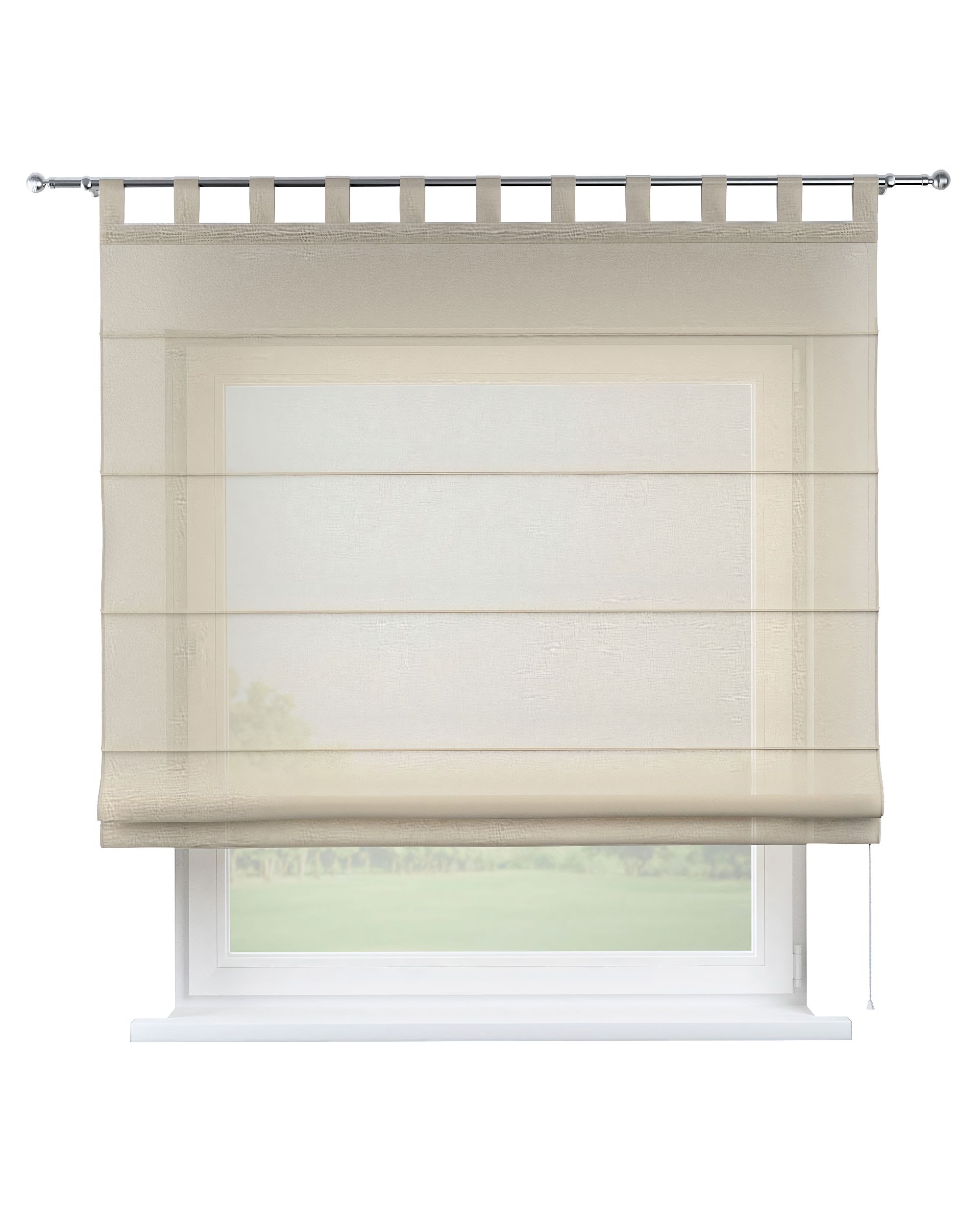 Oli tab top roman blind colour beige fabric semi-sheer, structured
