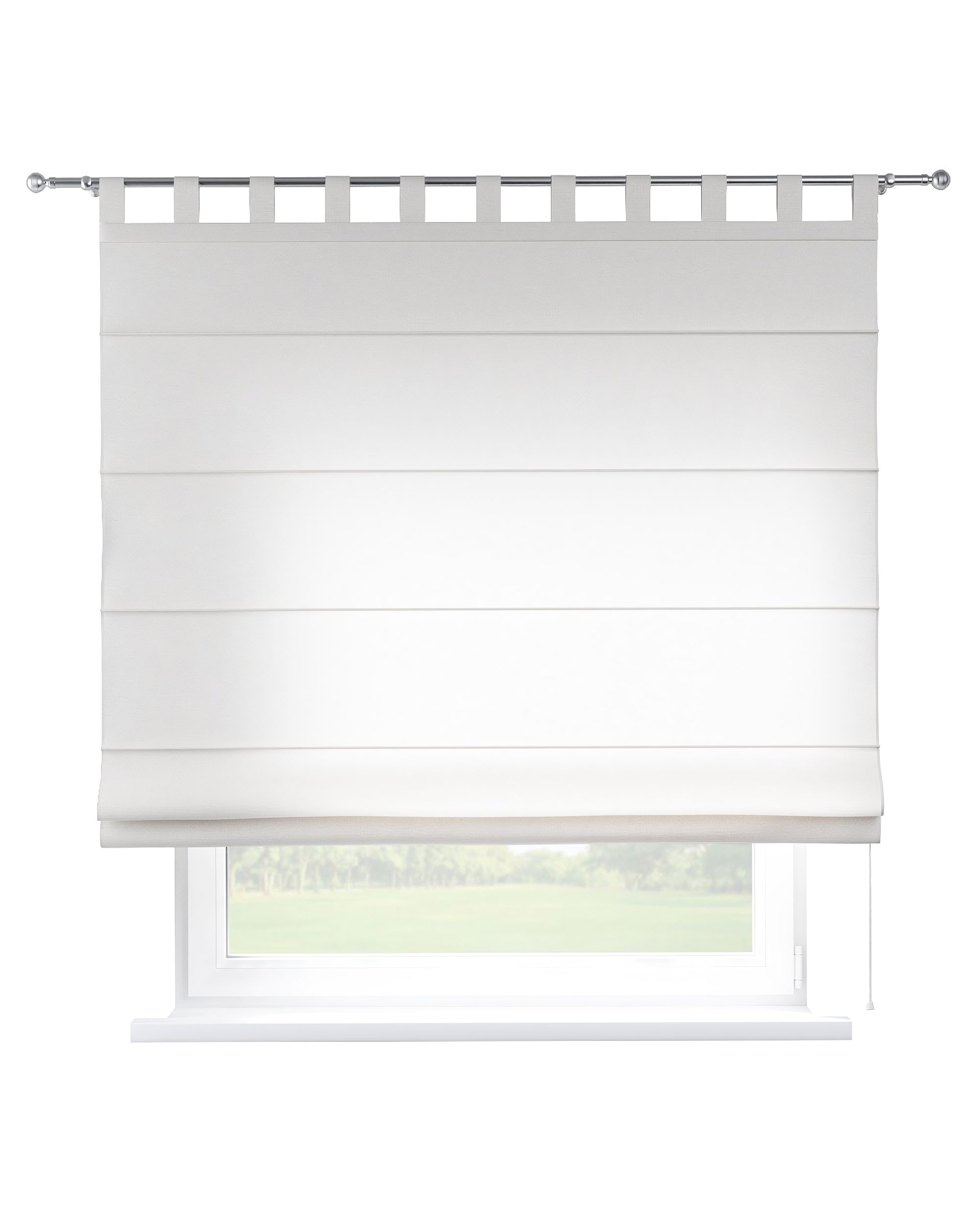 Oli tab top roman blind colour white fabric semi-sheer, structured