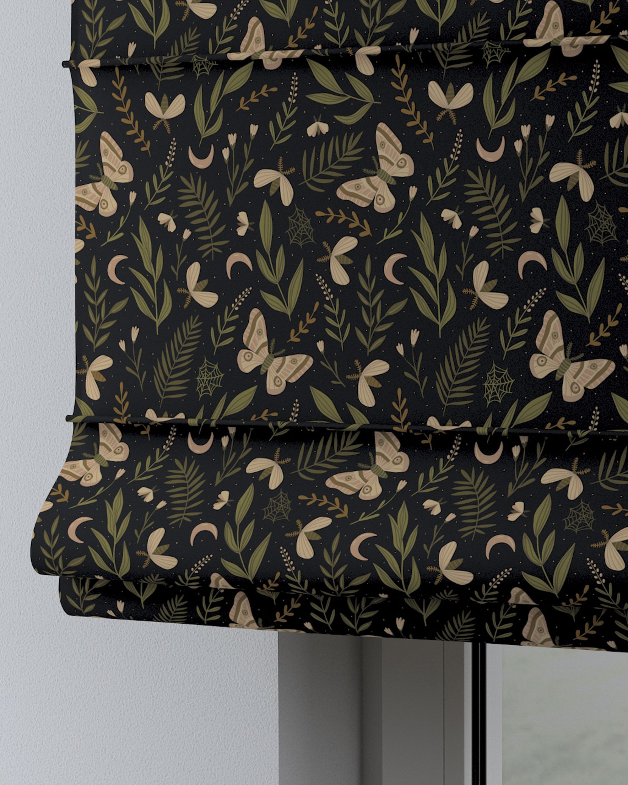 Oli tab top roman blind colour black fabric patterned (hover)