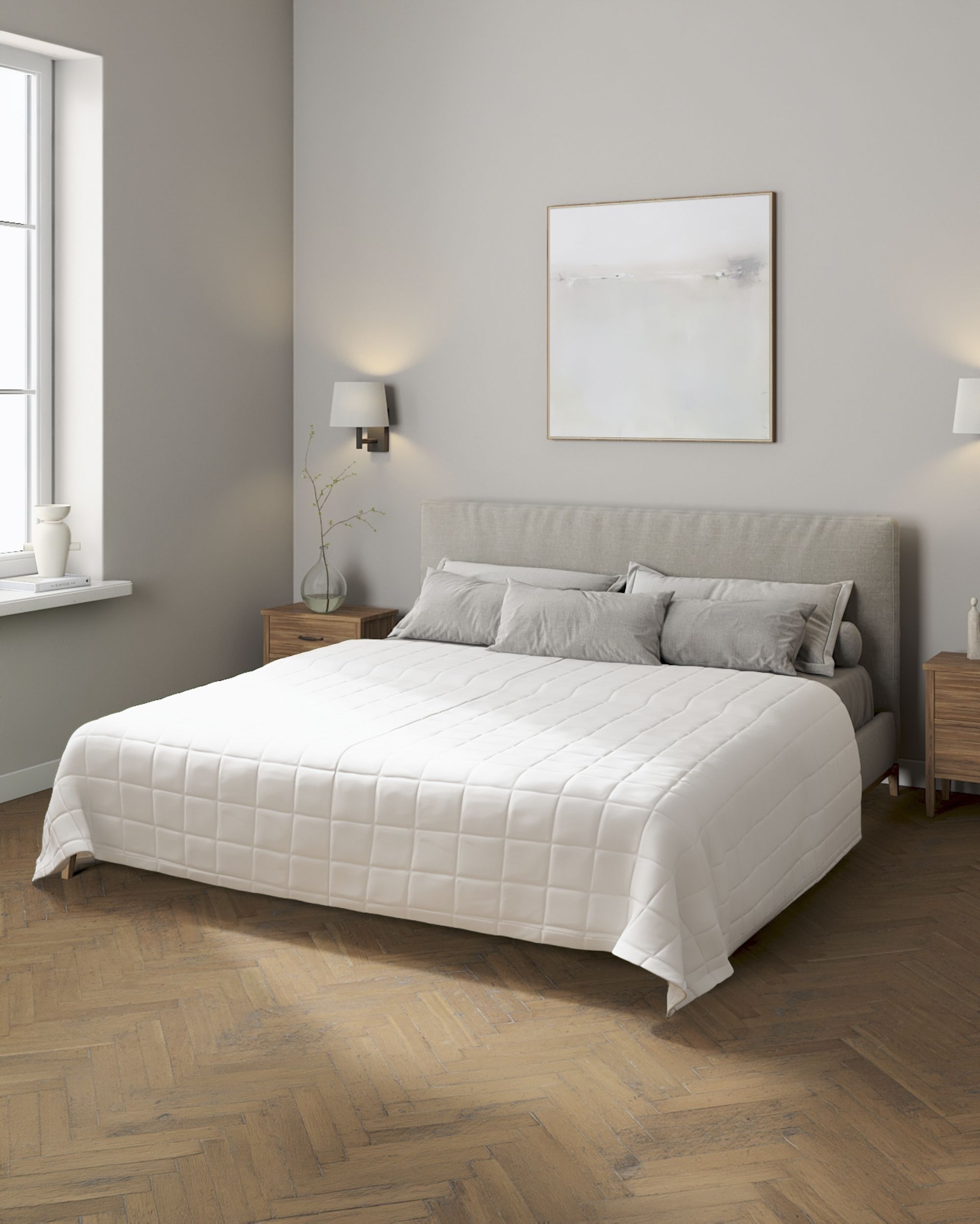 Check quilted throw colour white