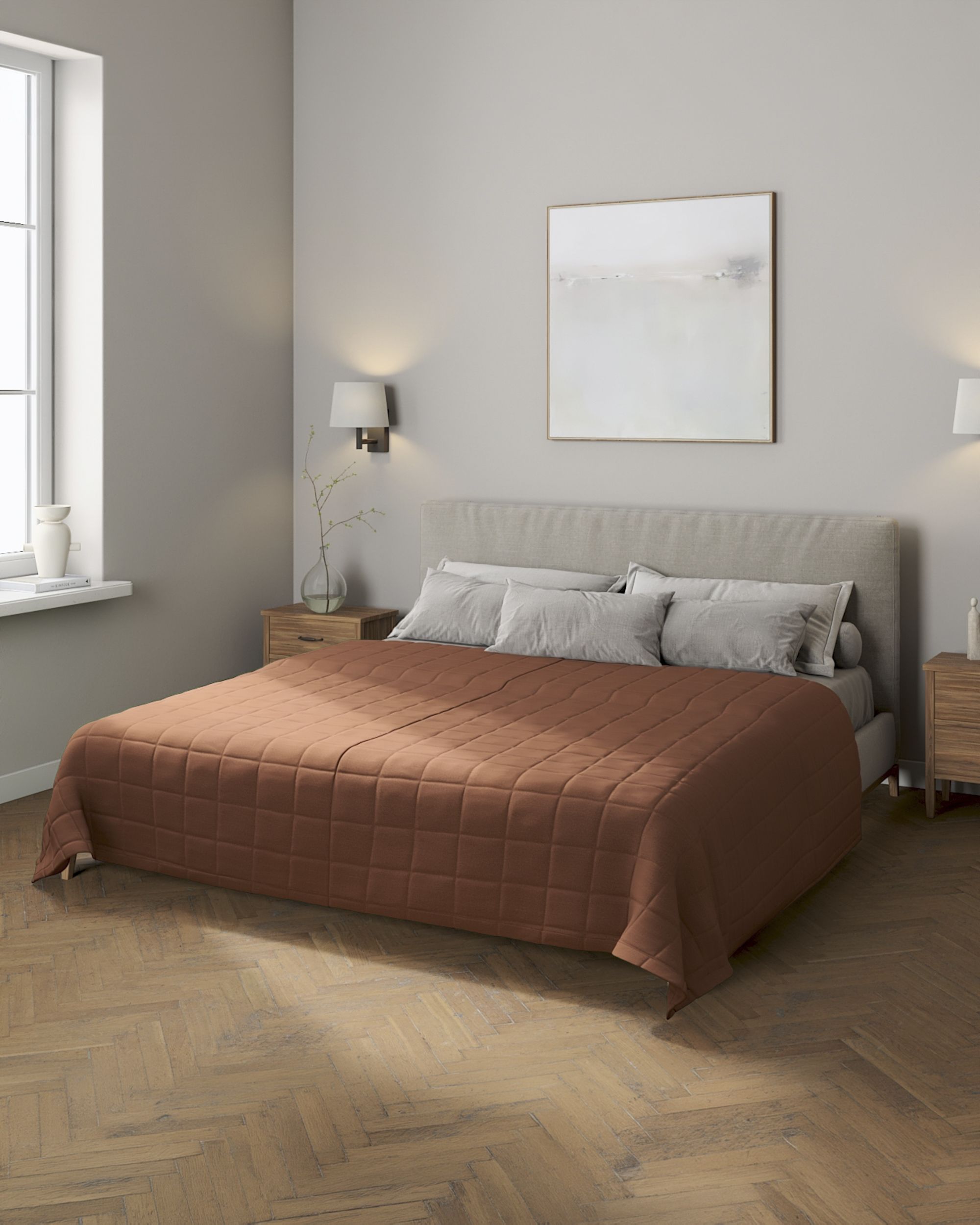 Check quilted throw colour brown