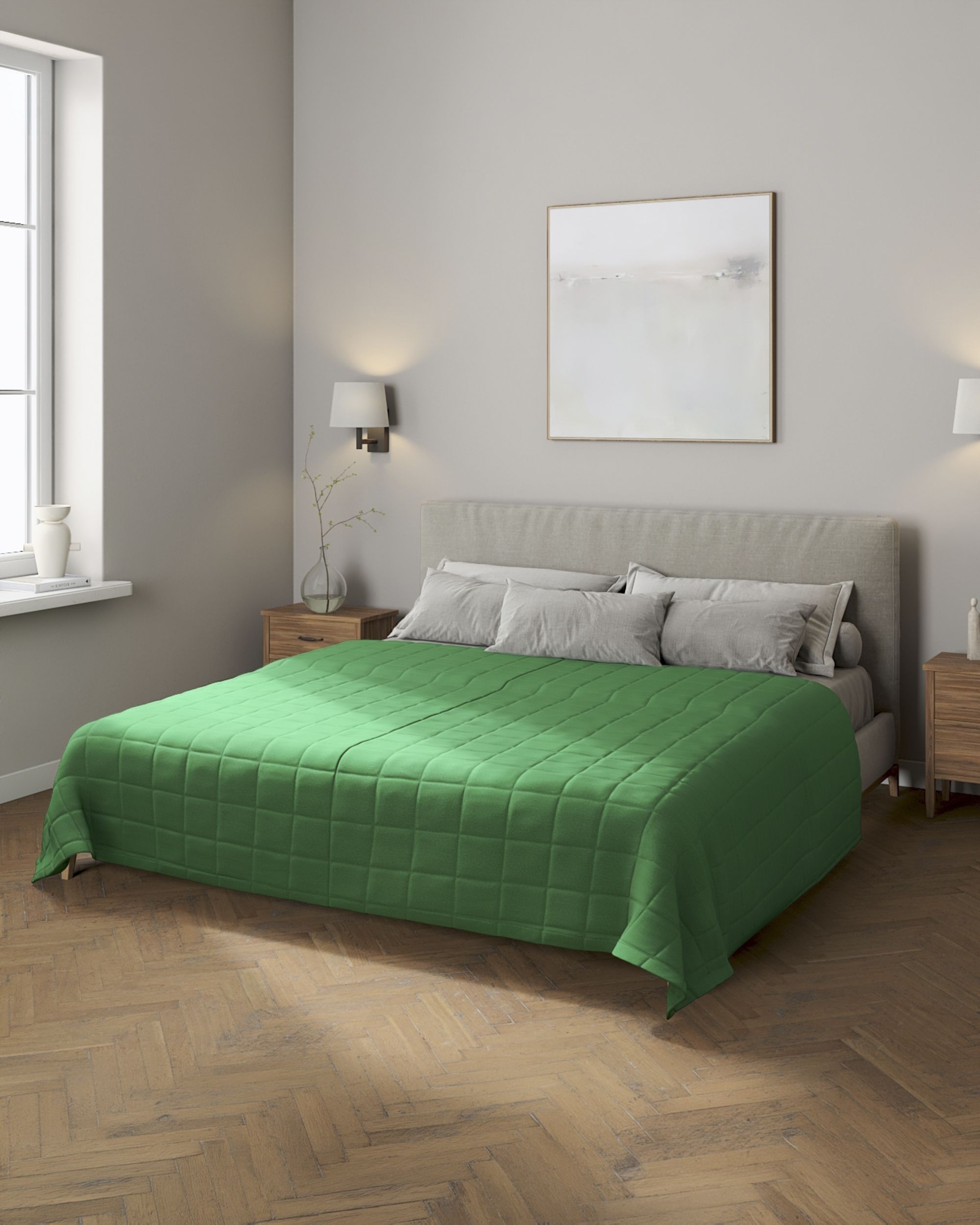 Check quilted throw colour green