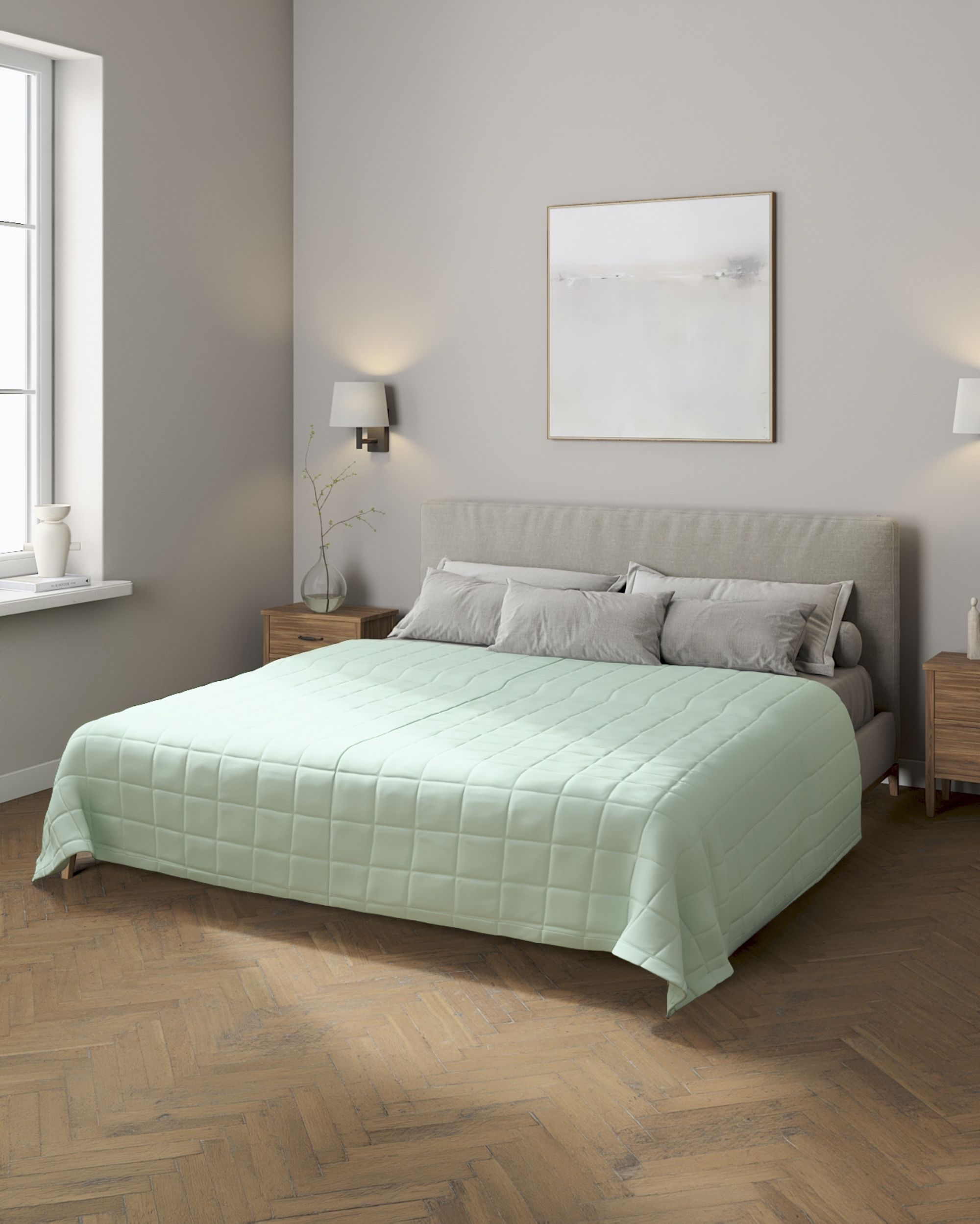 Check quilted throw colour green