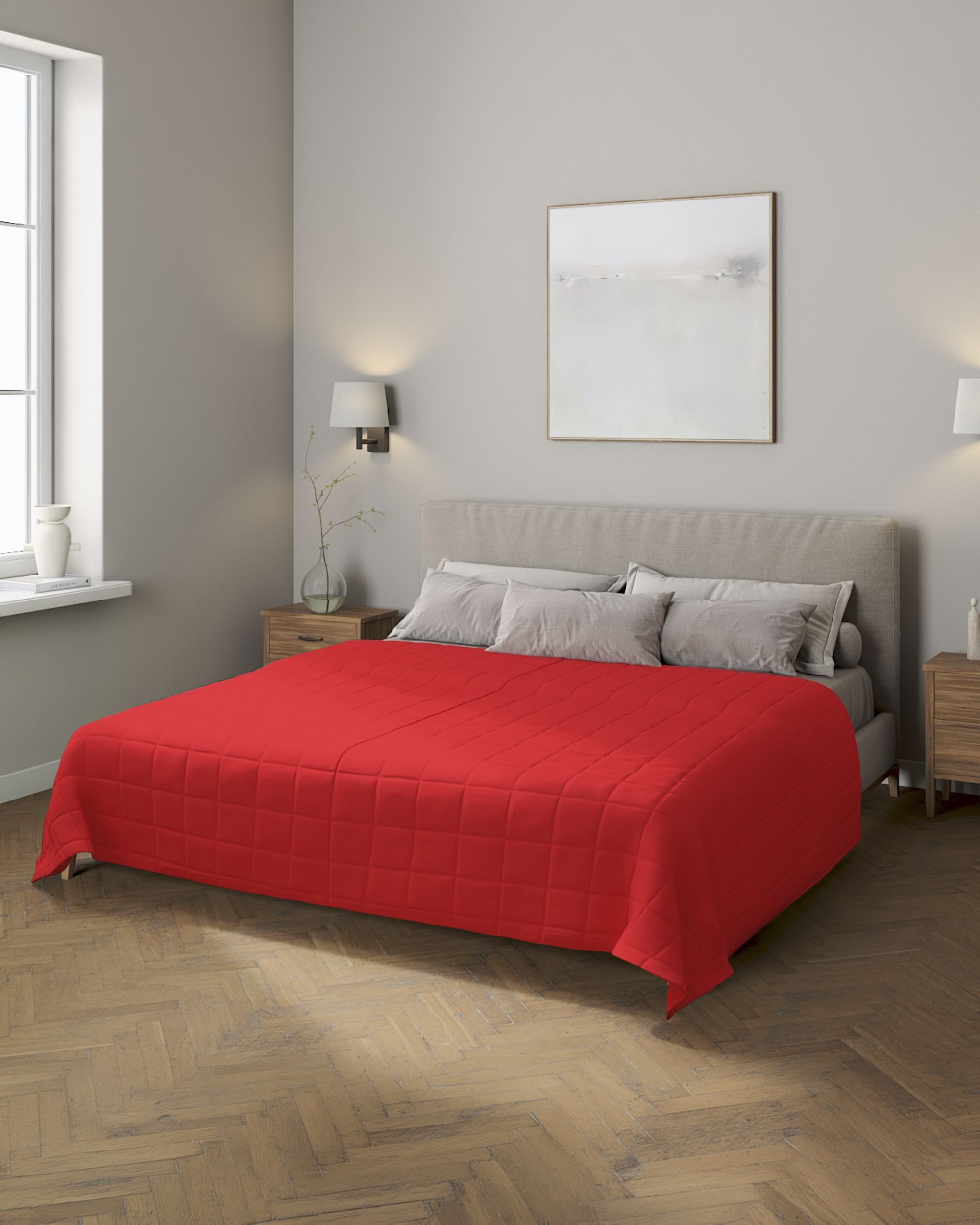 Check quilted throw colour red