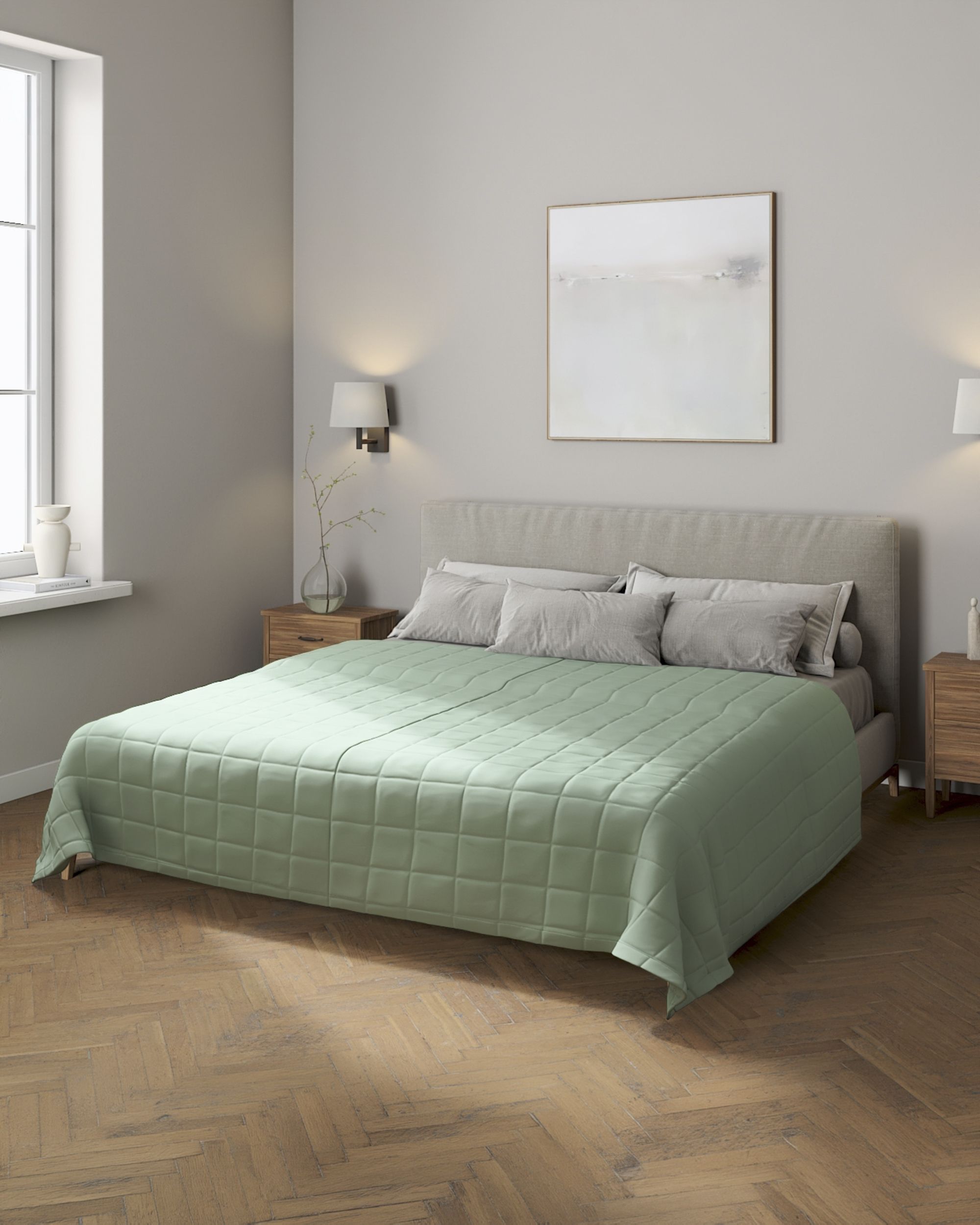 Check quilted throw colour green