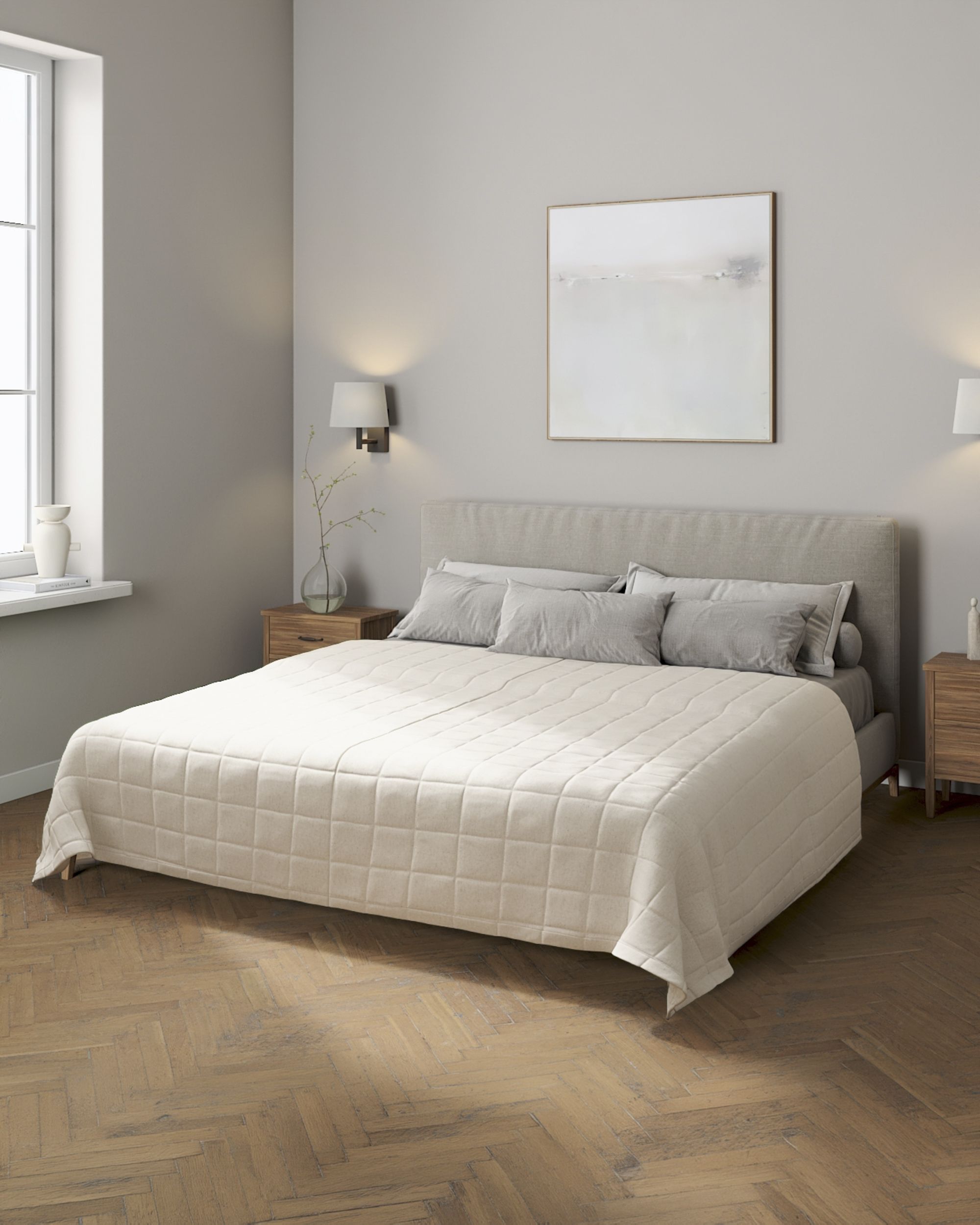 Check quilted throw colour beige