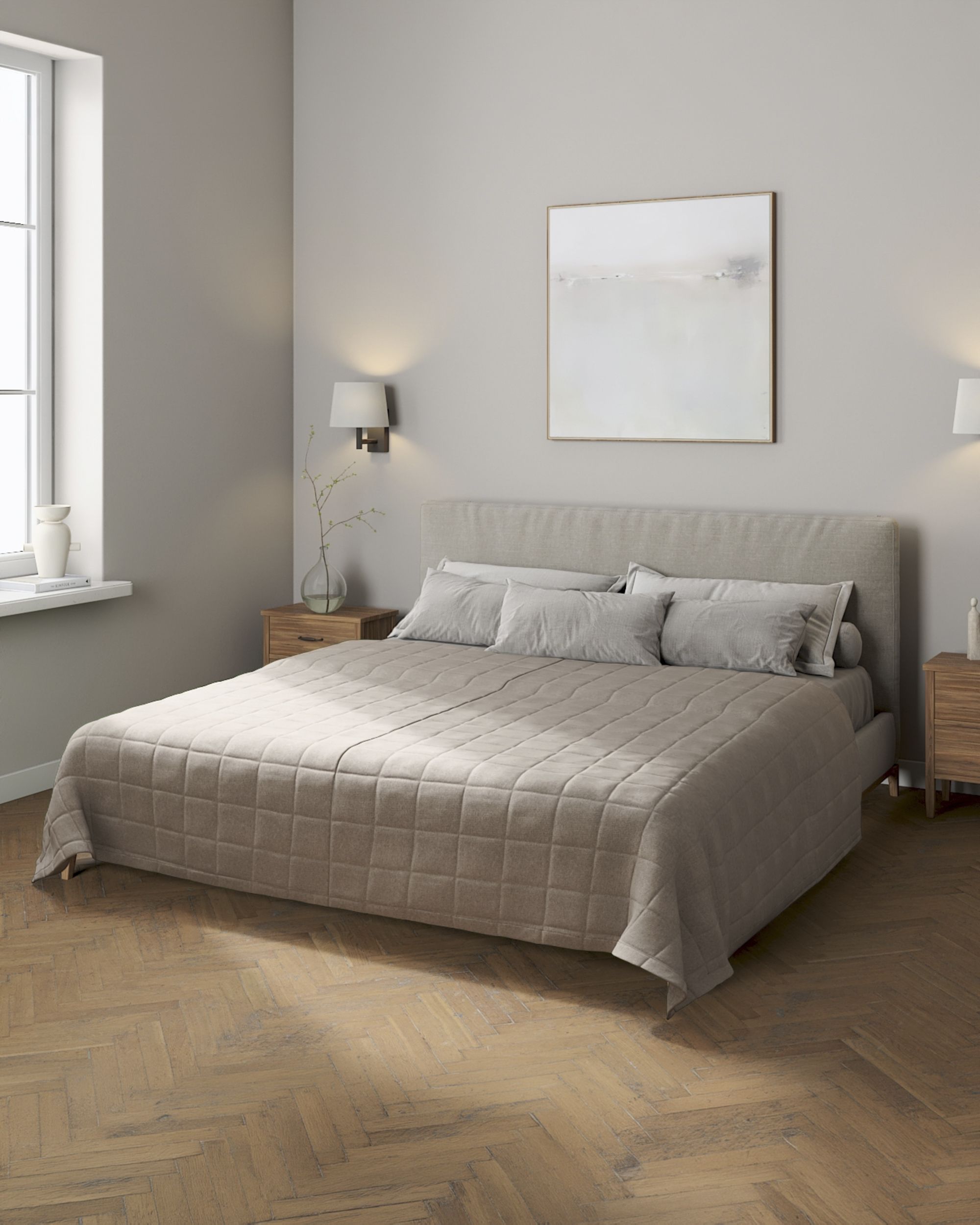 Check quilted throw colour beige fabric structured