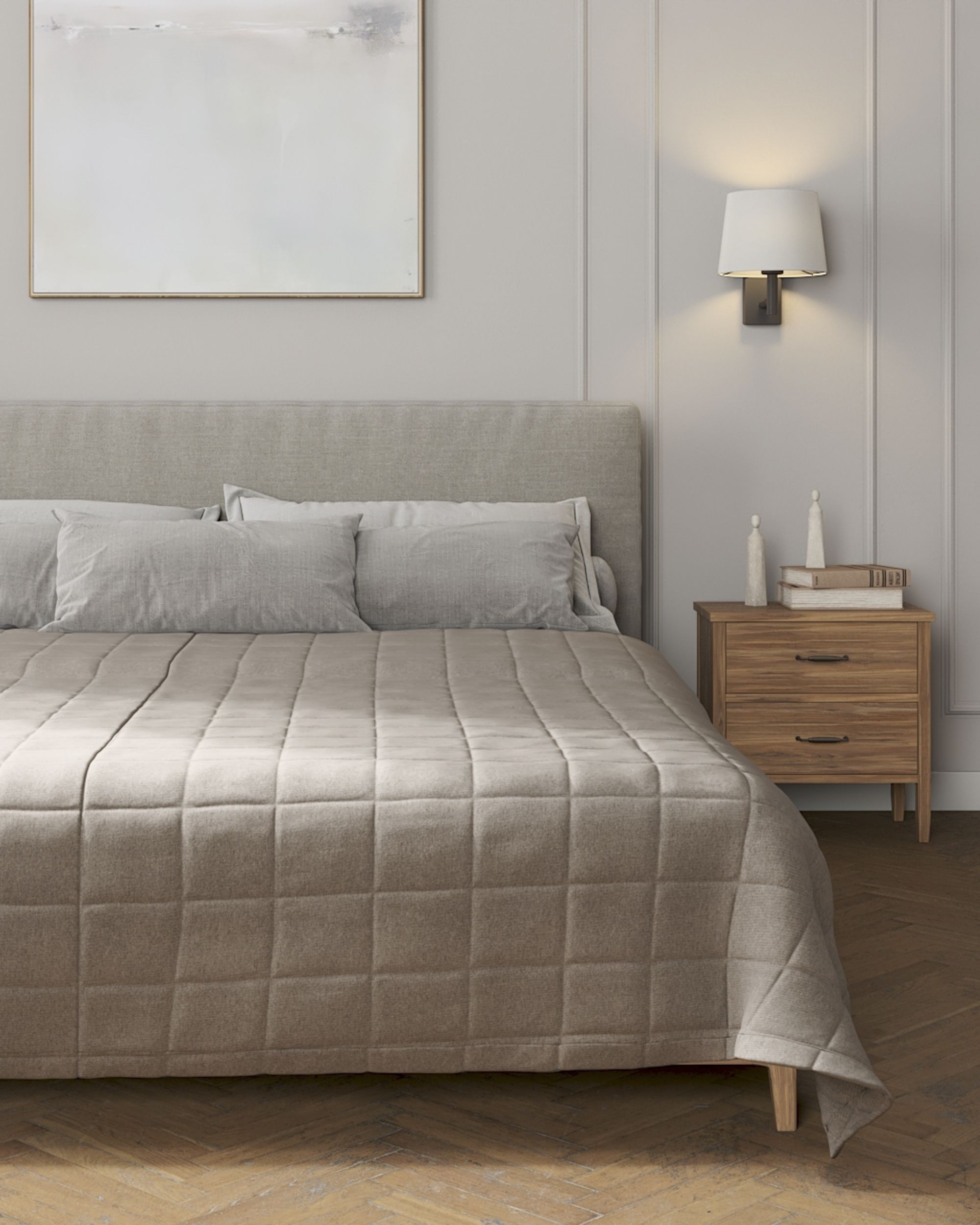 Check quilted throw colour beige fabric structured (hover)