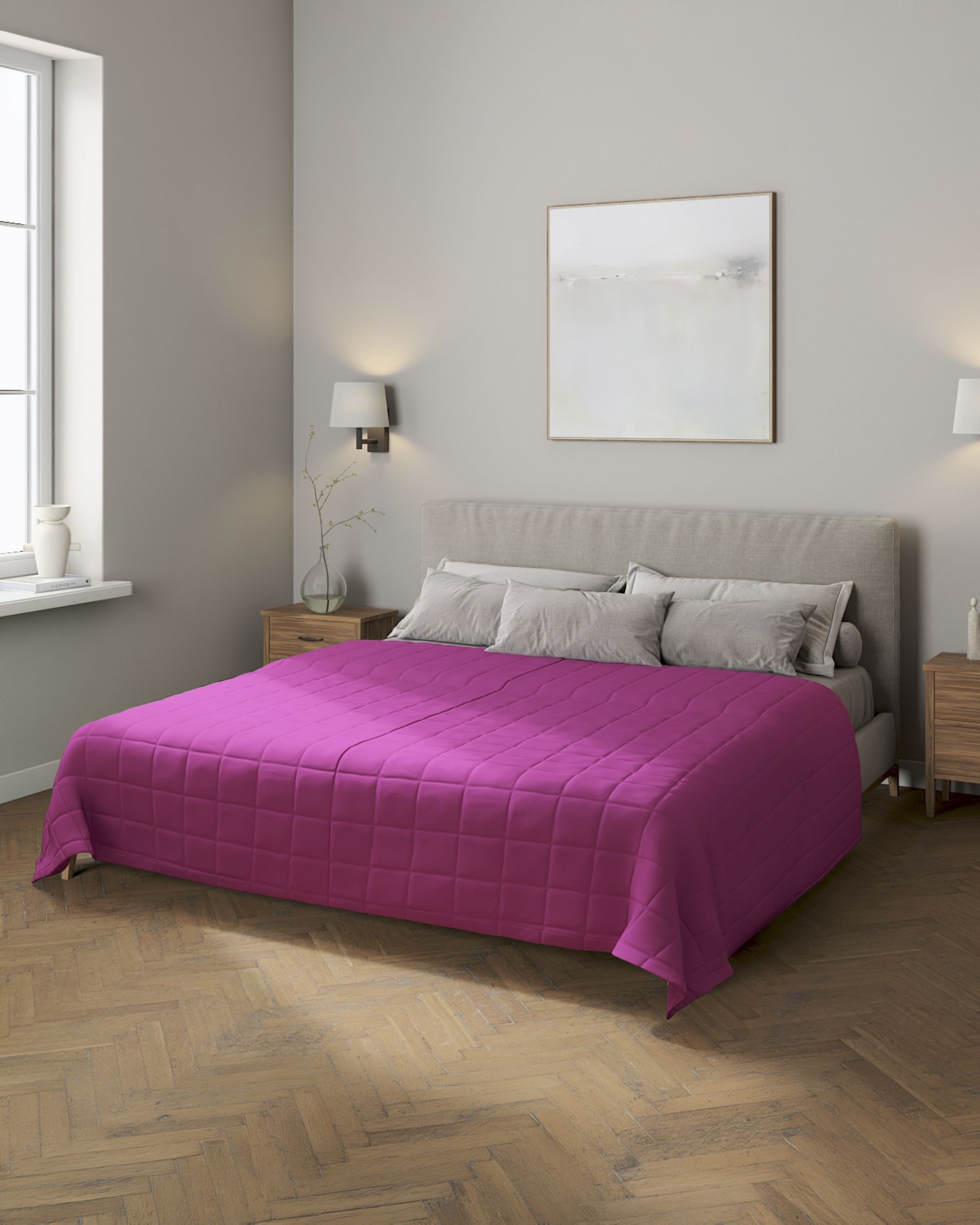 Check quilted throw colour pink fabric structured