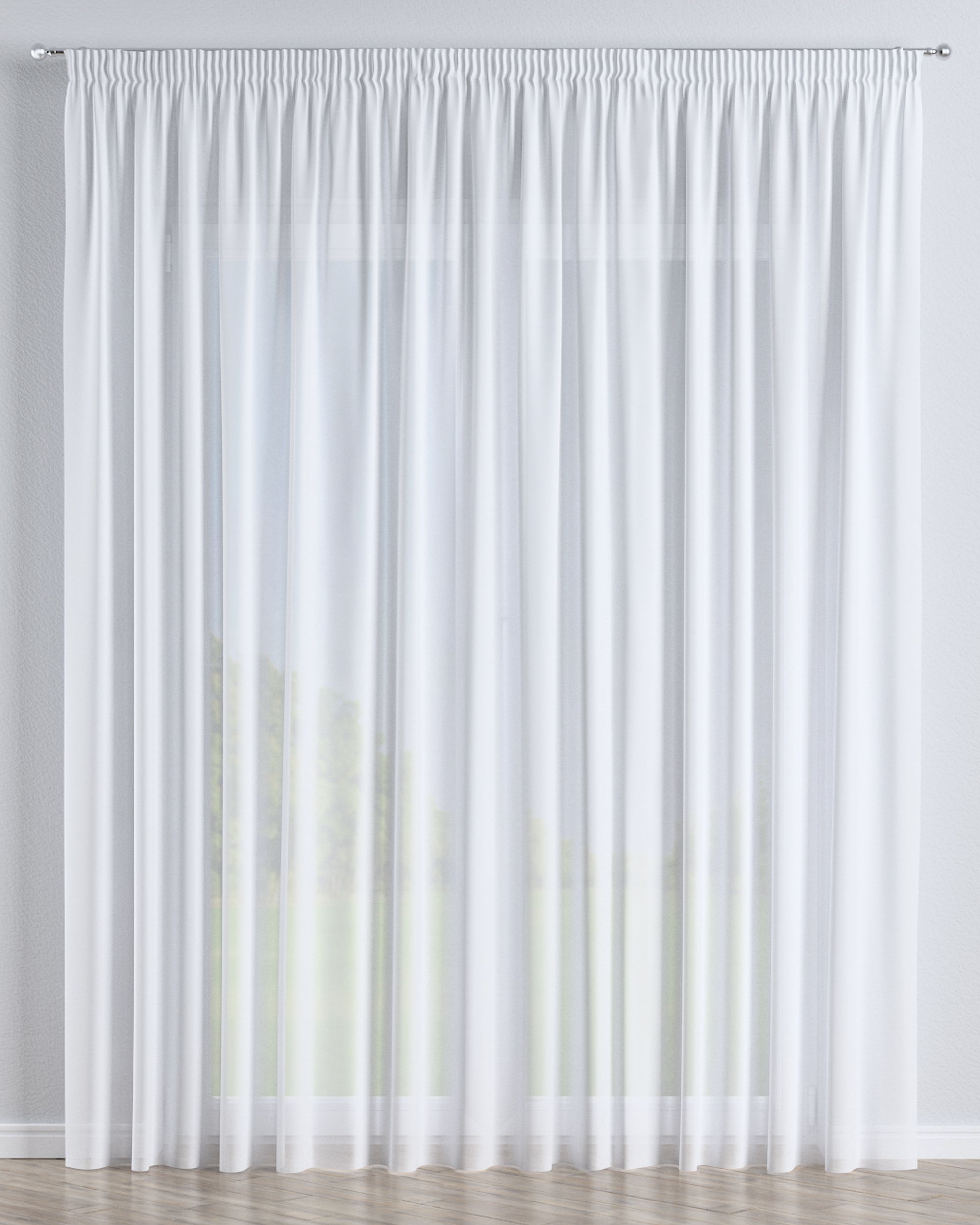 Pencil pleat voile/net curtain colour white fabric semi-sheer, structured