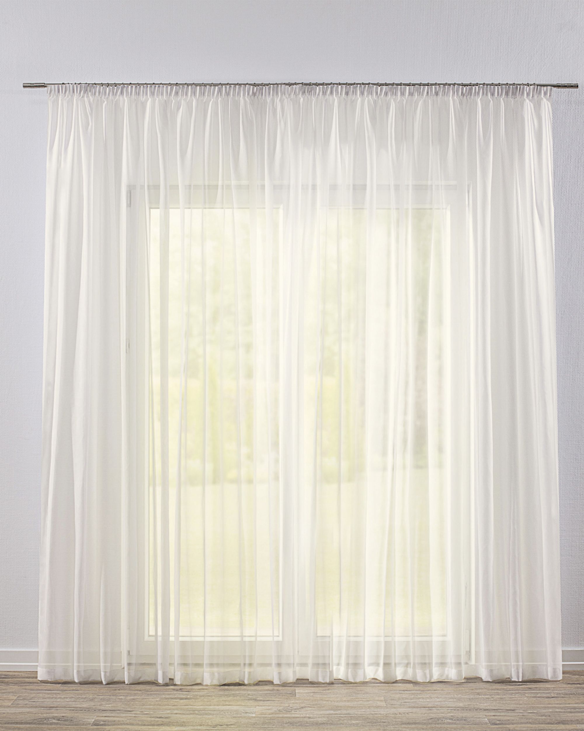 Pencil pleat voile/net curtain colour cream fabric semi-sheer, gloss