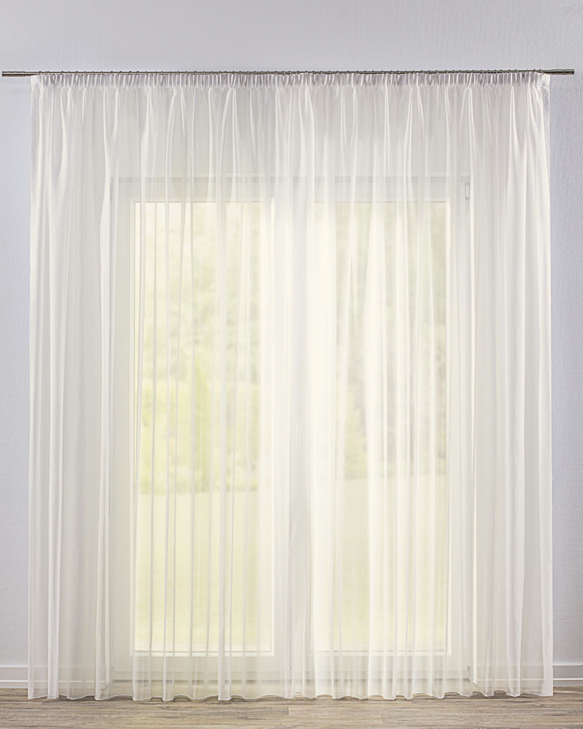 Pencil pleat voile/net curtain colour cream fabric semi-sheer, gloss