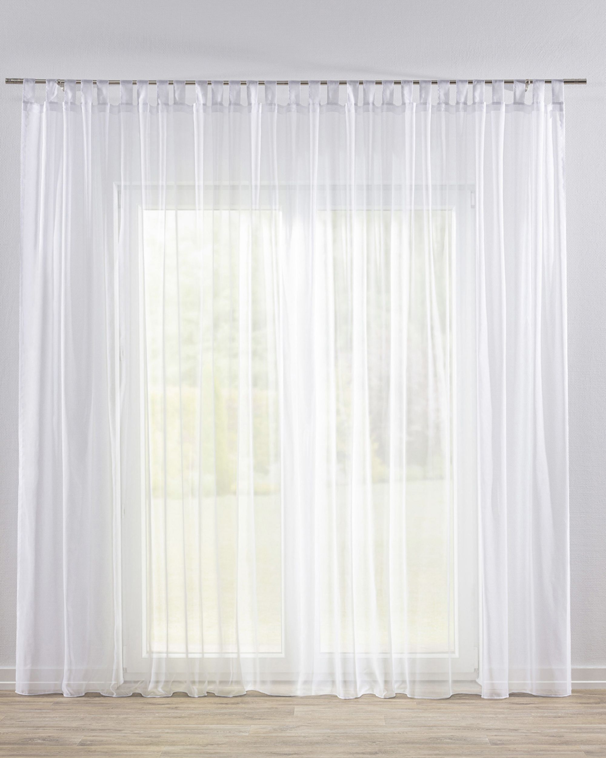 Tab top voile/net curtains colour white fabric semi-sheer, structured