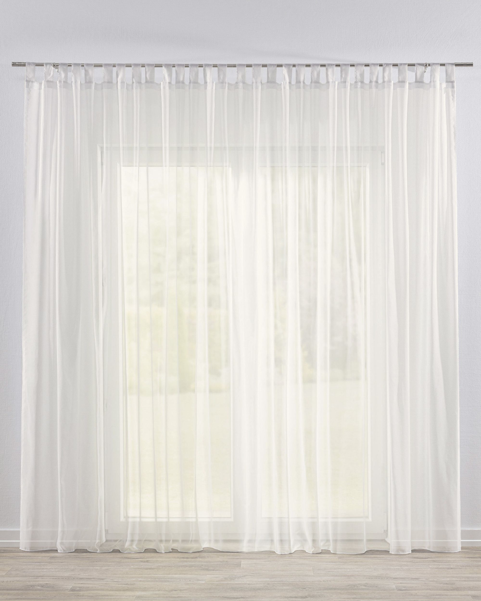 Tab top voile/net curtains colour cream fabric semi-sheer, structured