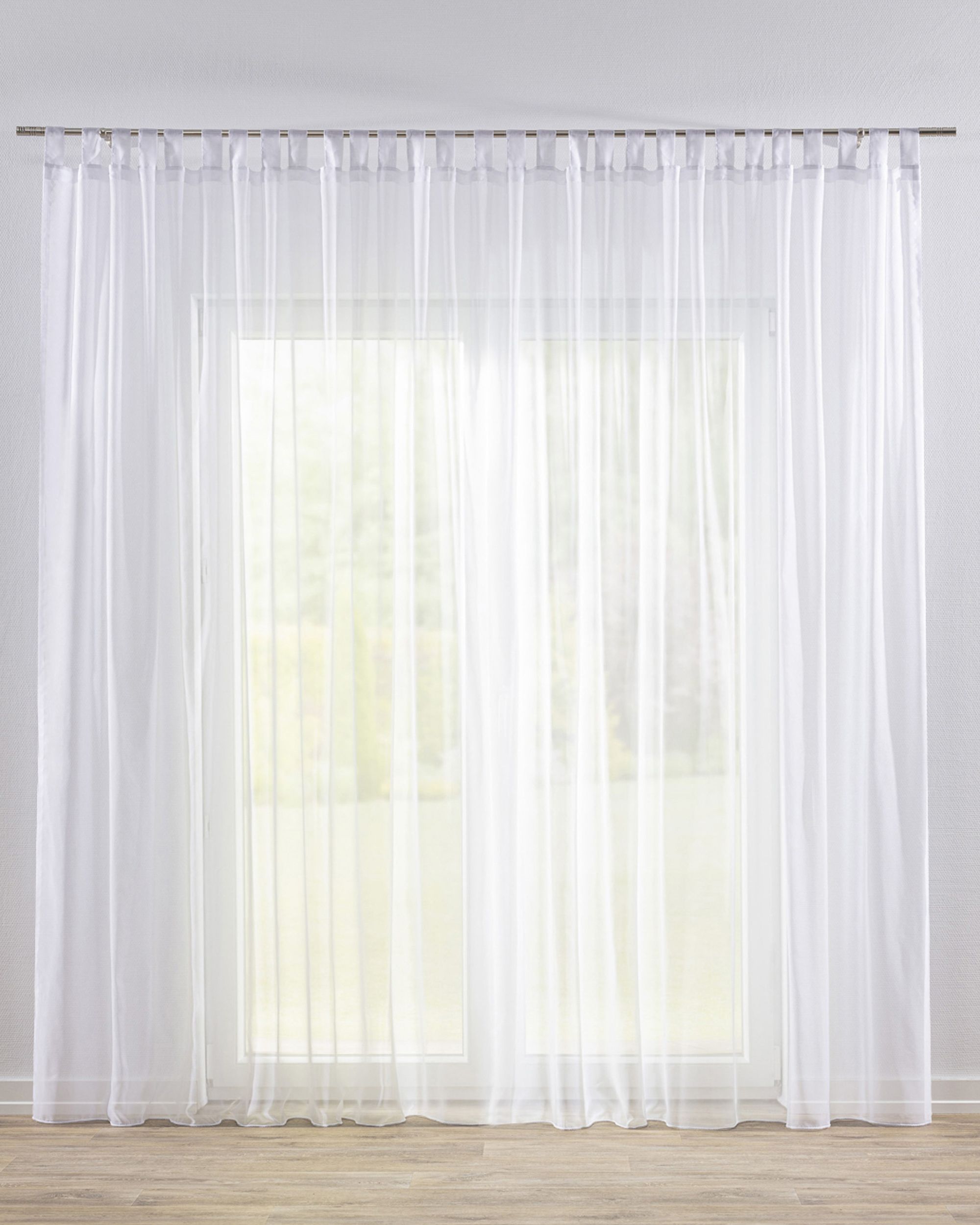 Tab top voile/net curtains colour white fabric semi-sheer, gloss