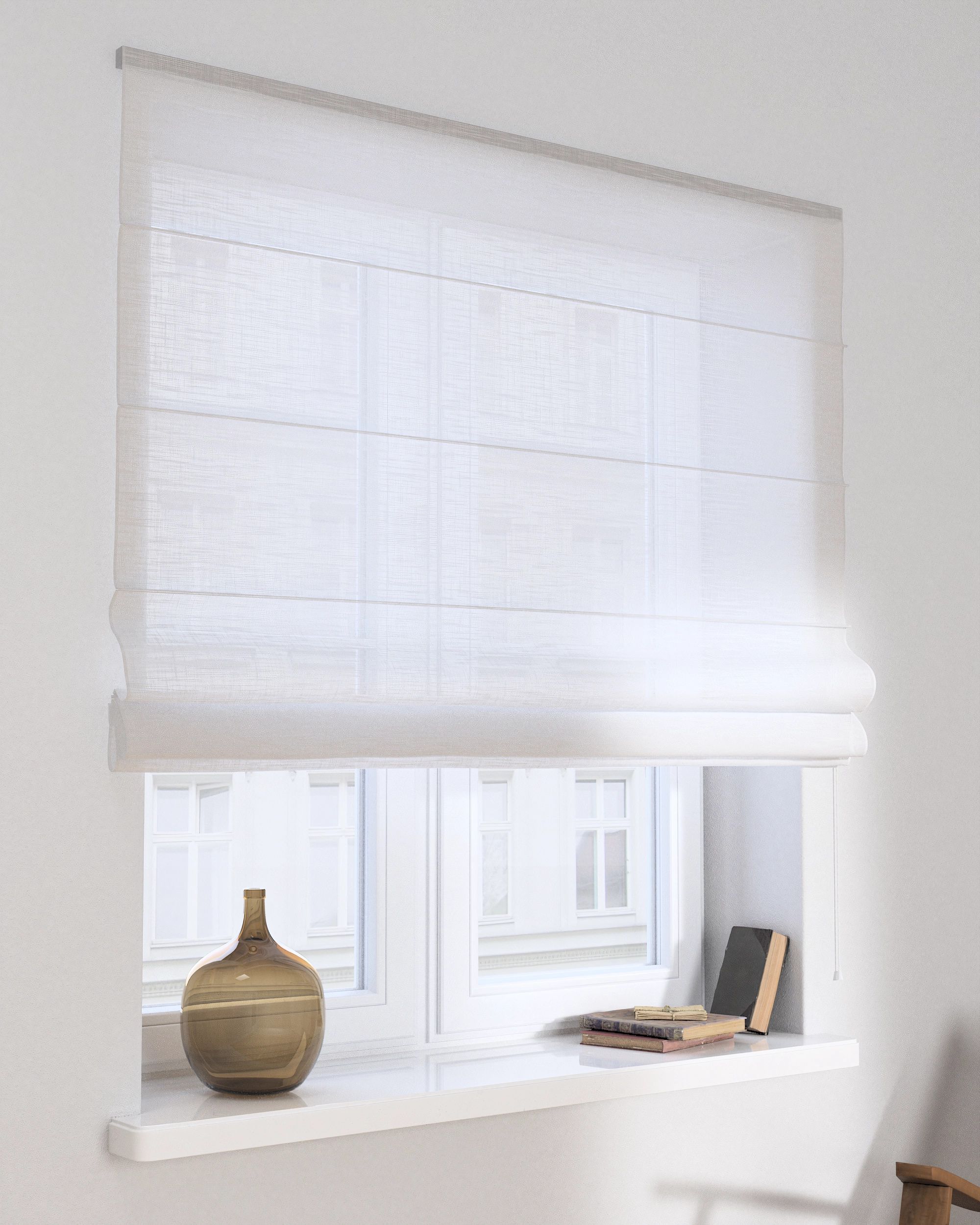 Billie roman blind colour white fabric semi-sheer, structured