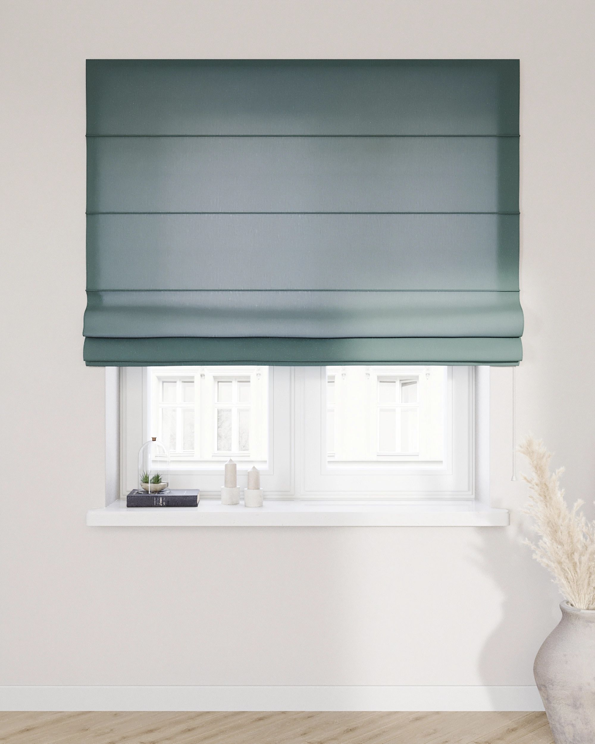 Billie roman blind colour green fabric semi-sheer, structured (hover)