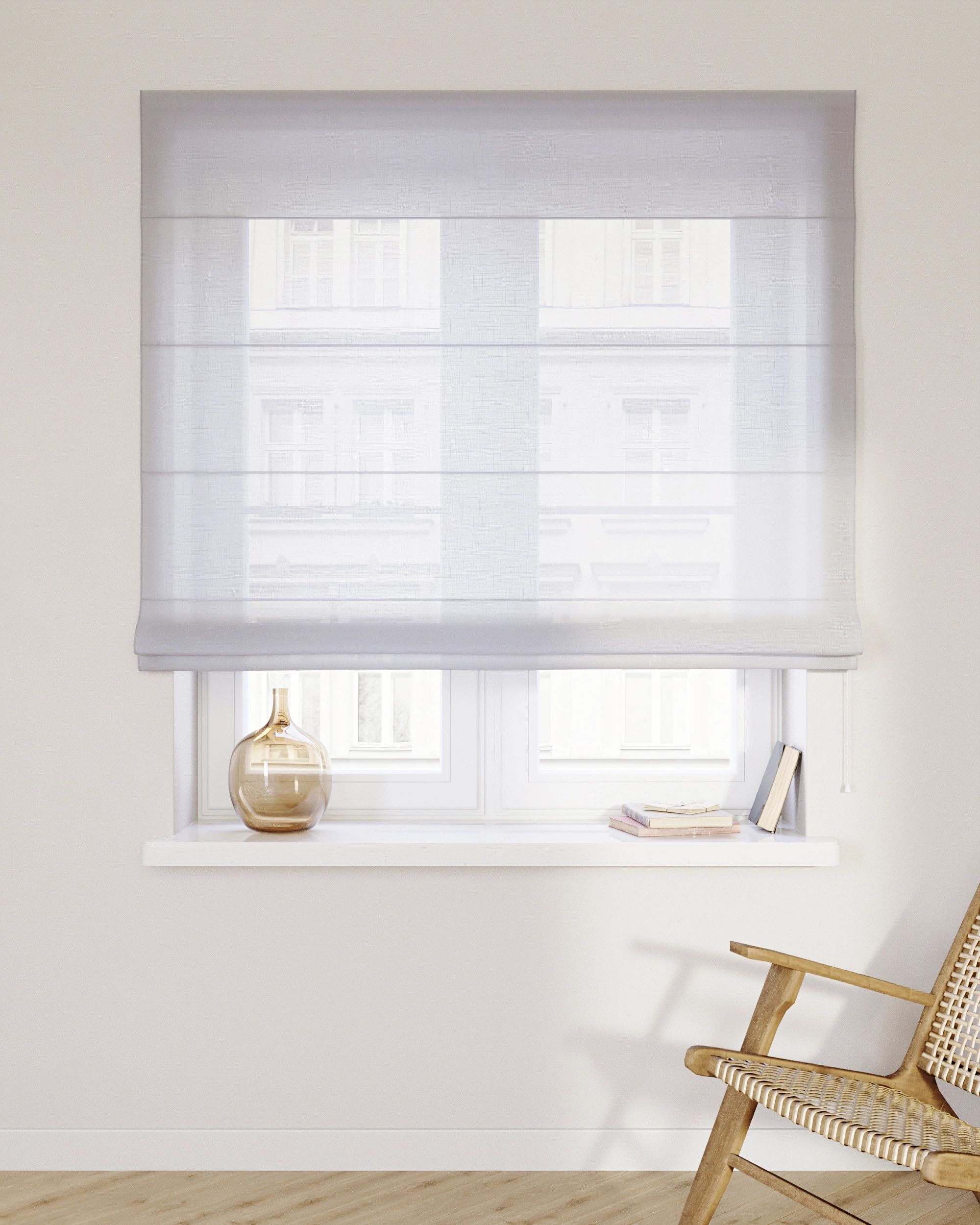 Billie roman blind colour white fabric semi-sheer, structured