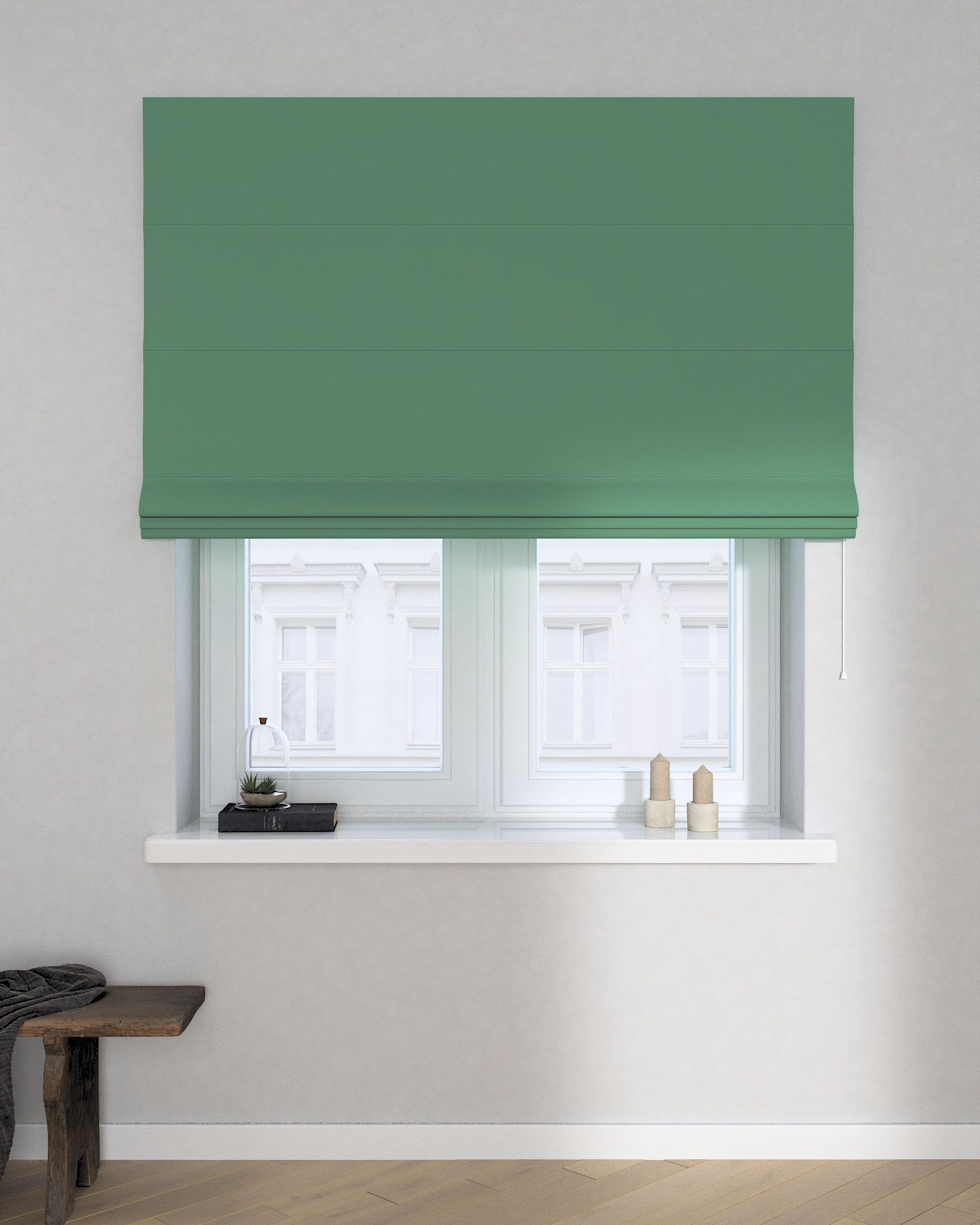 Billie roman blind colour green fabric blackout (hover)