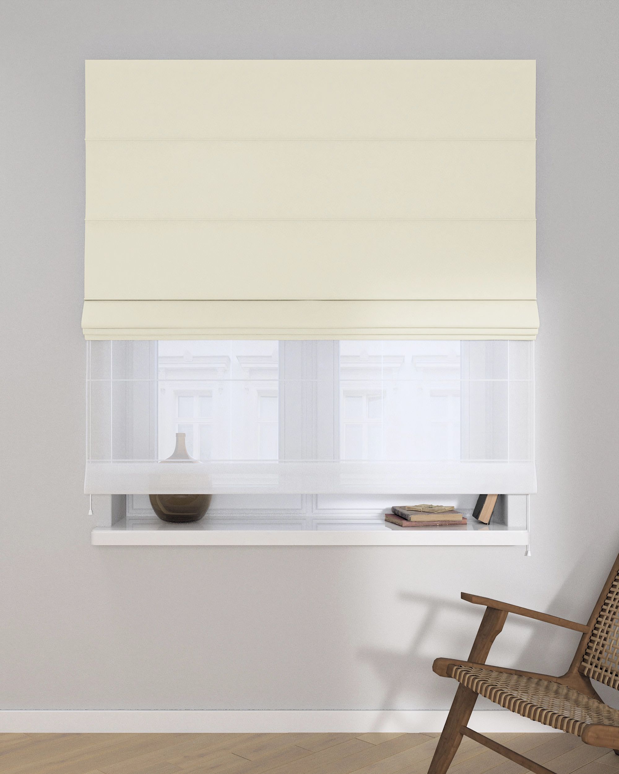 Voile and fabric roman blind (DUO II) colour cream (hover)