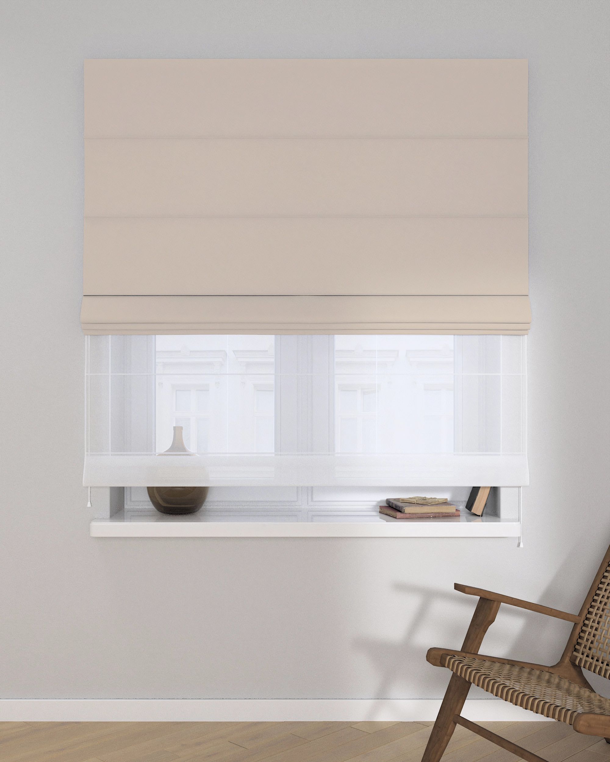 Voile and fabric roman blind (DUO II) colour beige (hover)