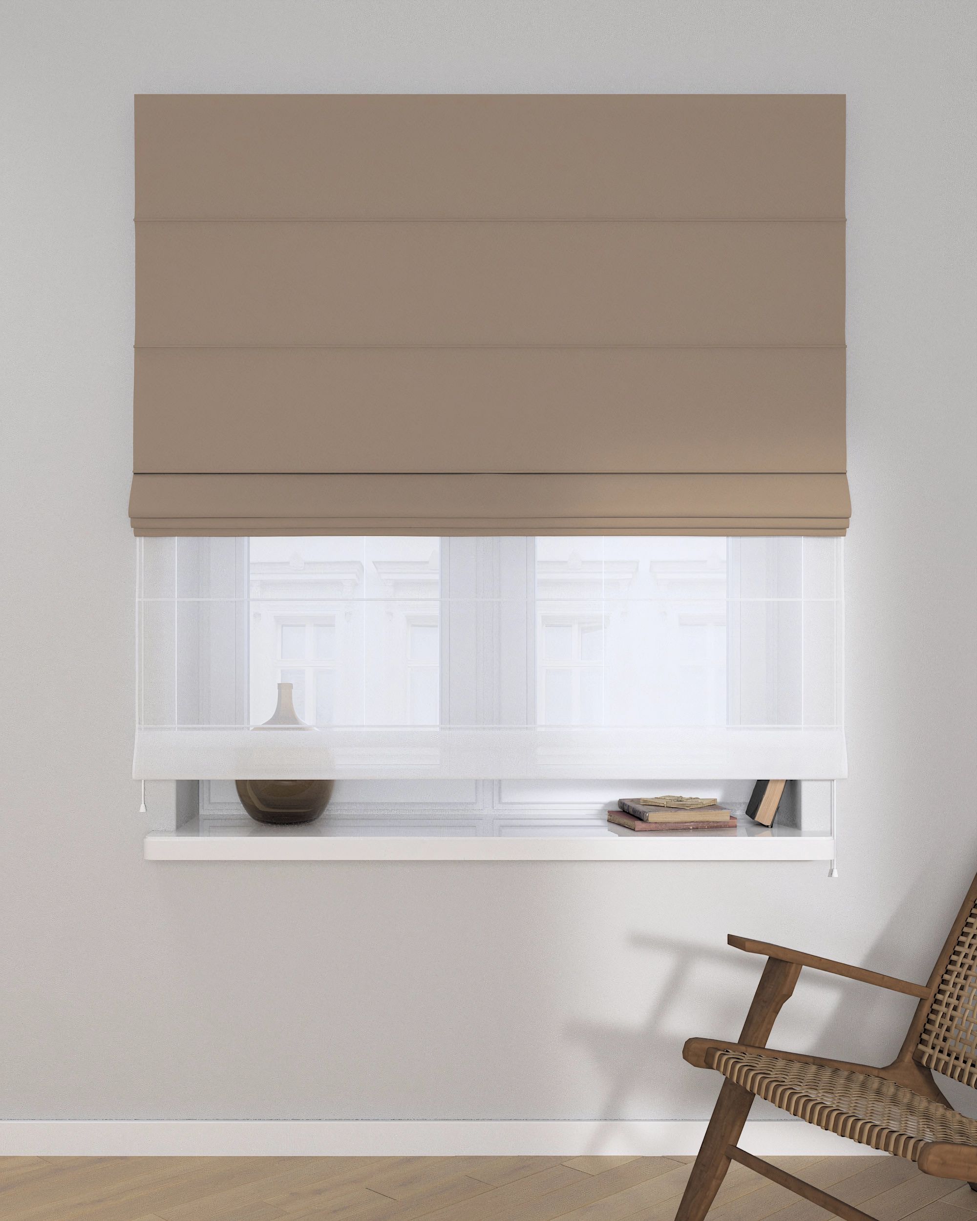 Voile and fabric roman blind (DUO II) colour beige (hover)