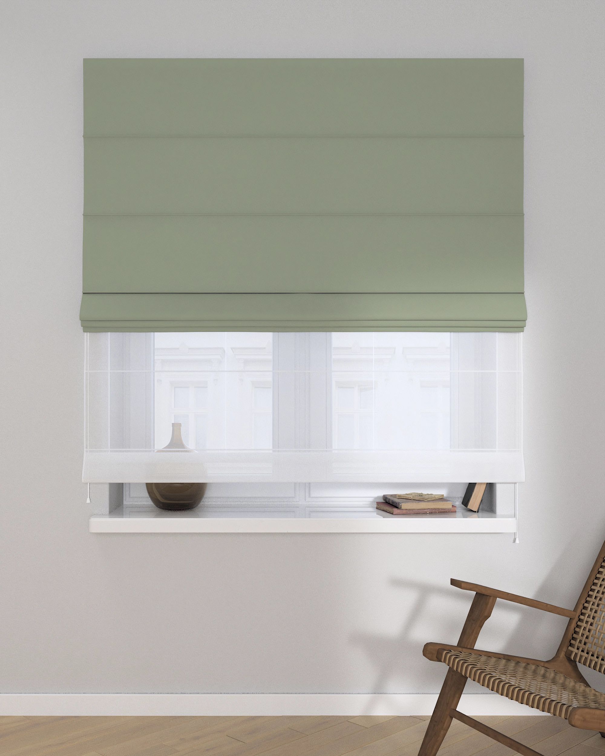 Voile and fabric roman blind (DUO II) colour green (hover)