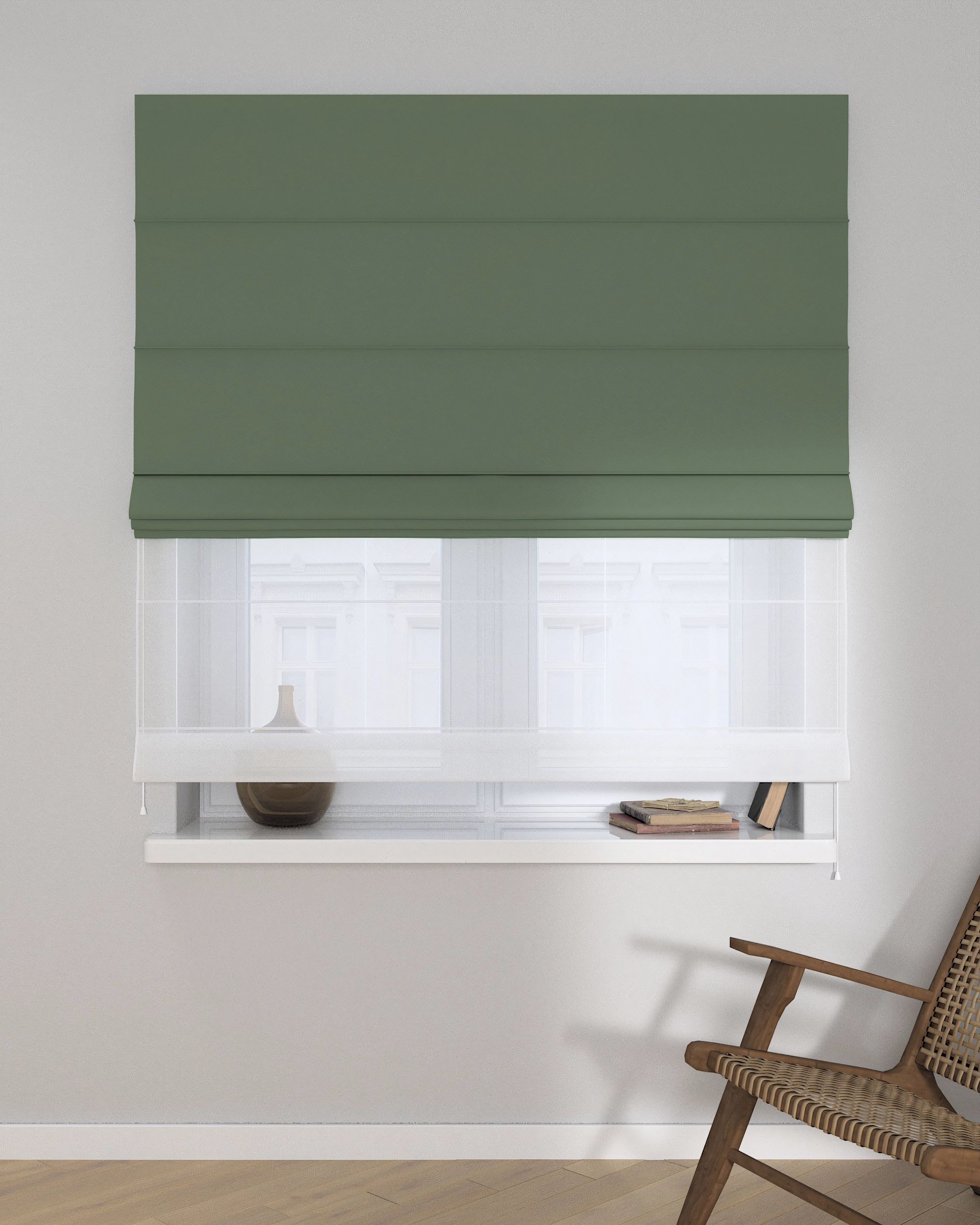 Voile and fabric roman blind (DUO II) colour green (hover)