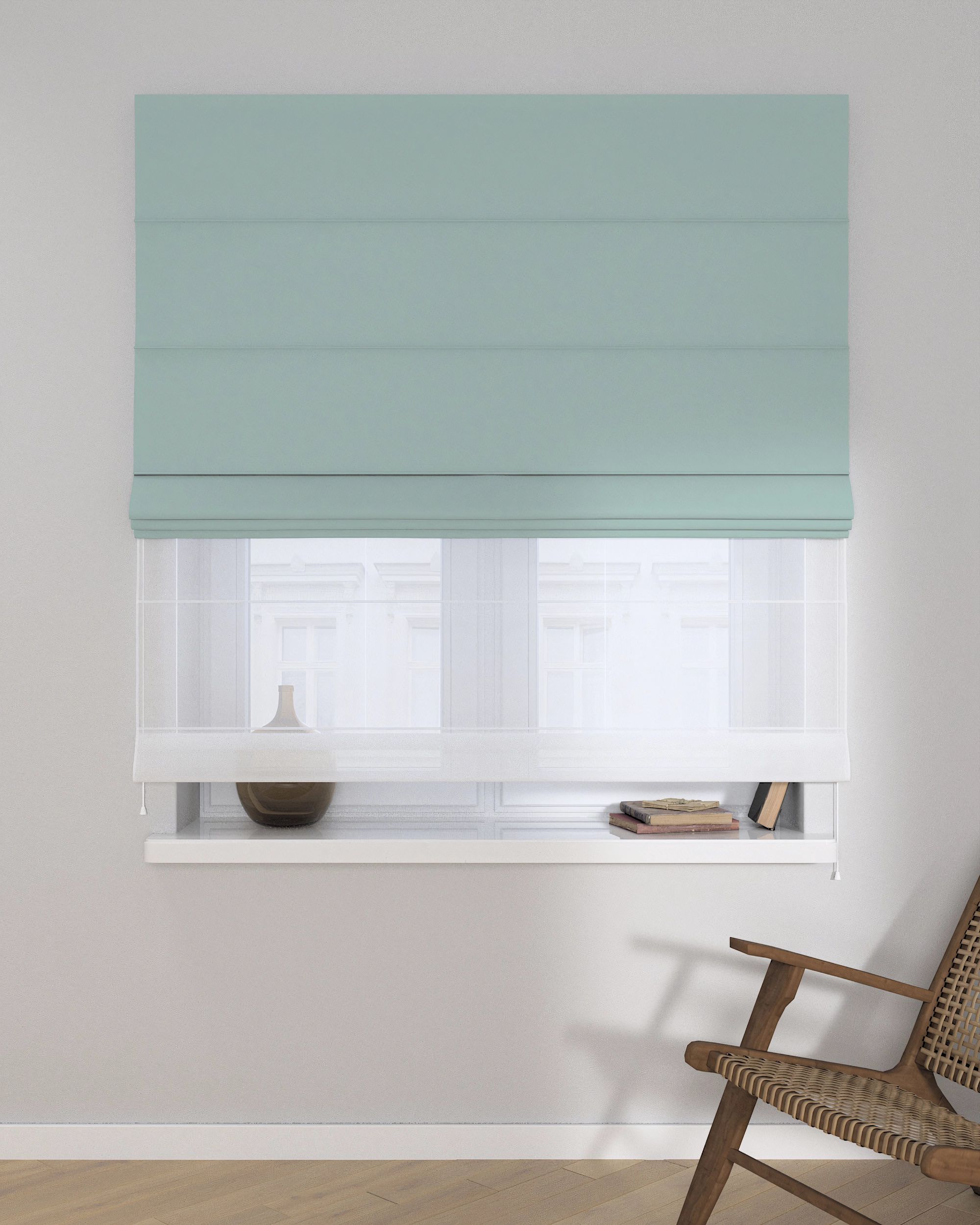 Voile and fabric roman blind (DUO II) colour blue (hover)