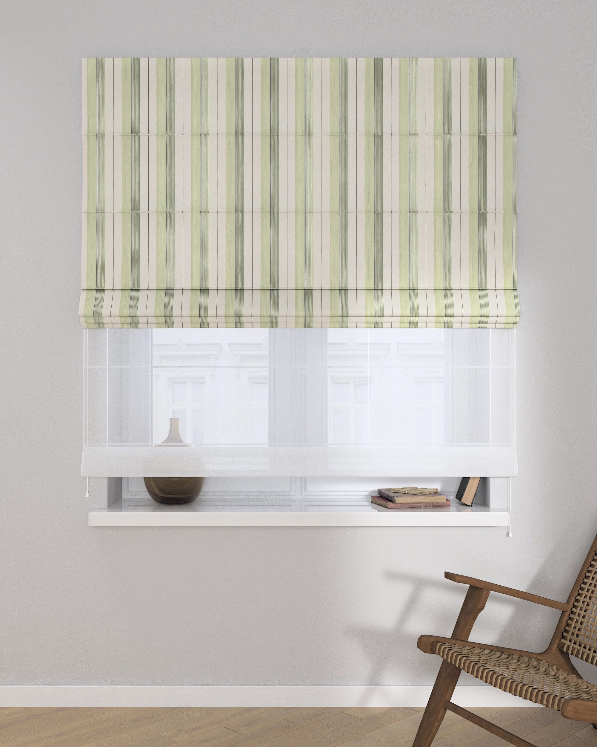 Voile and fabric roman blind (DUO II) colour green fabric structured, patterned (hover)