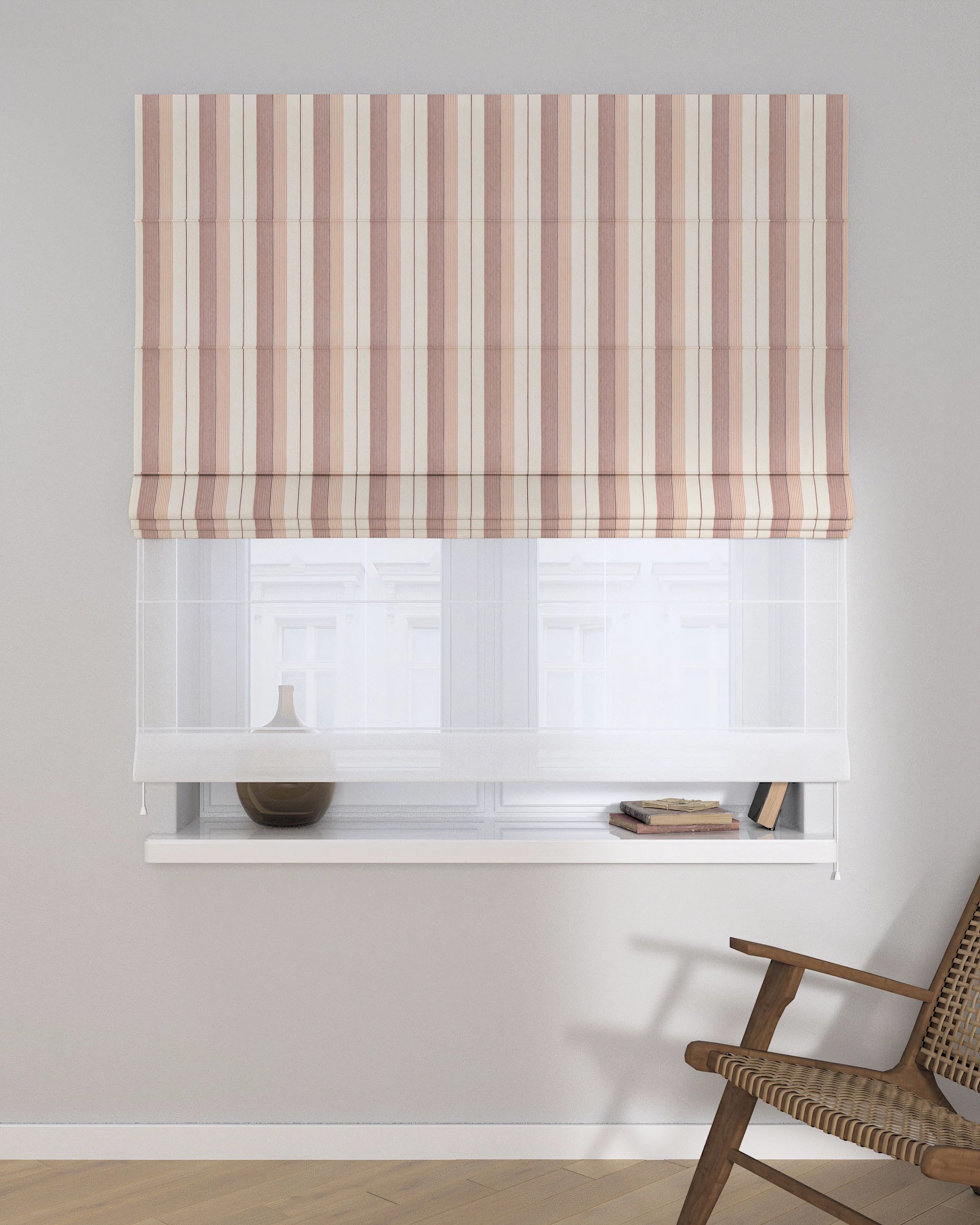 Voile and fabric roman blind (DUO II) colour red fabric structured, patterned (hover)