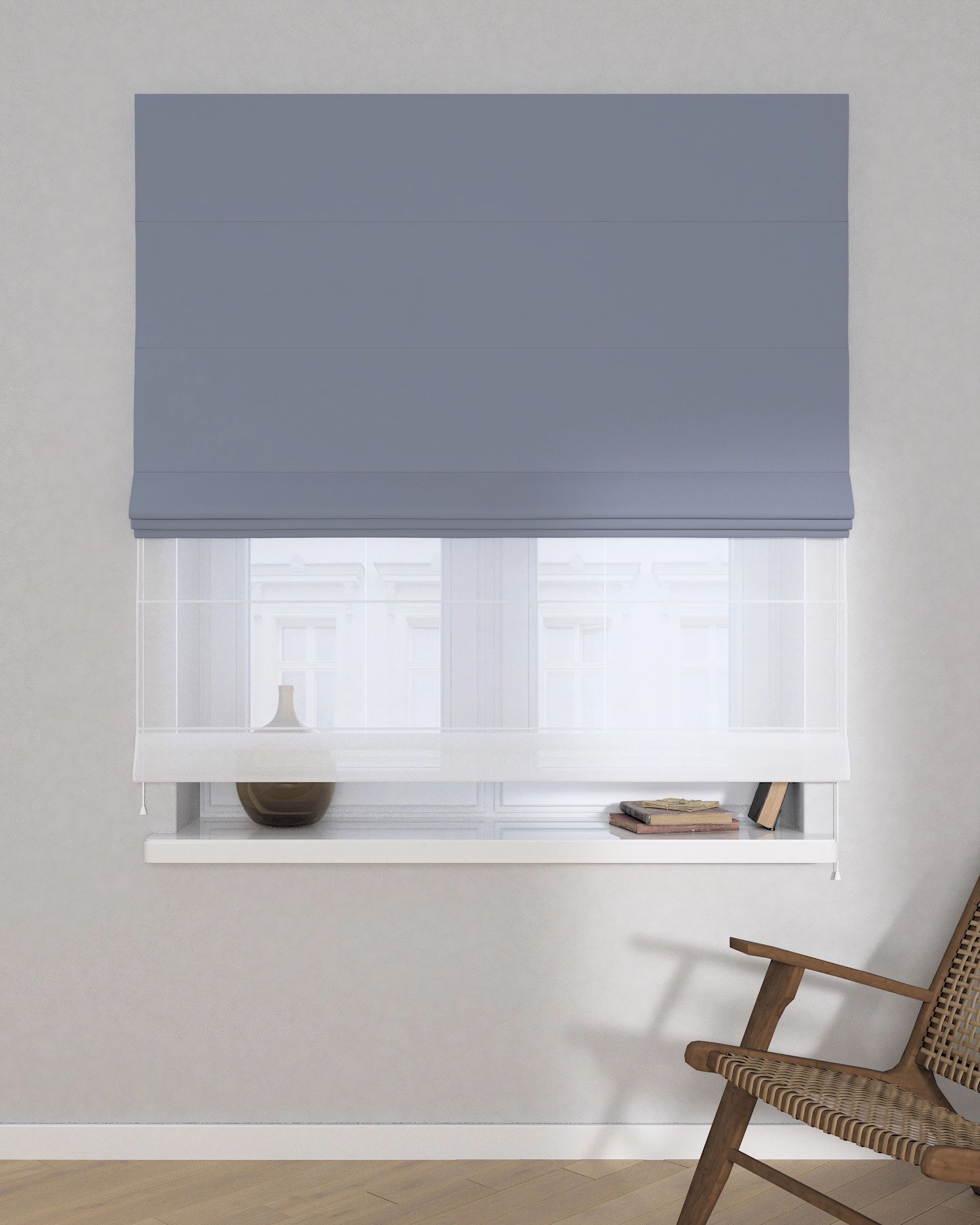 Voile and fabric roman blind (DUO II) colour grey fabric blackout (hover)