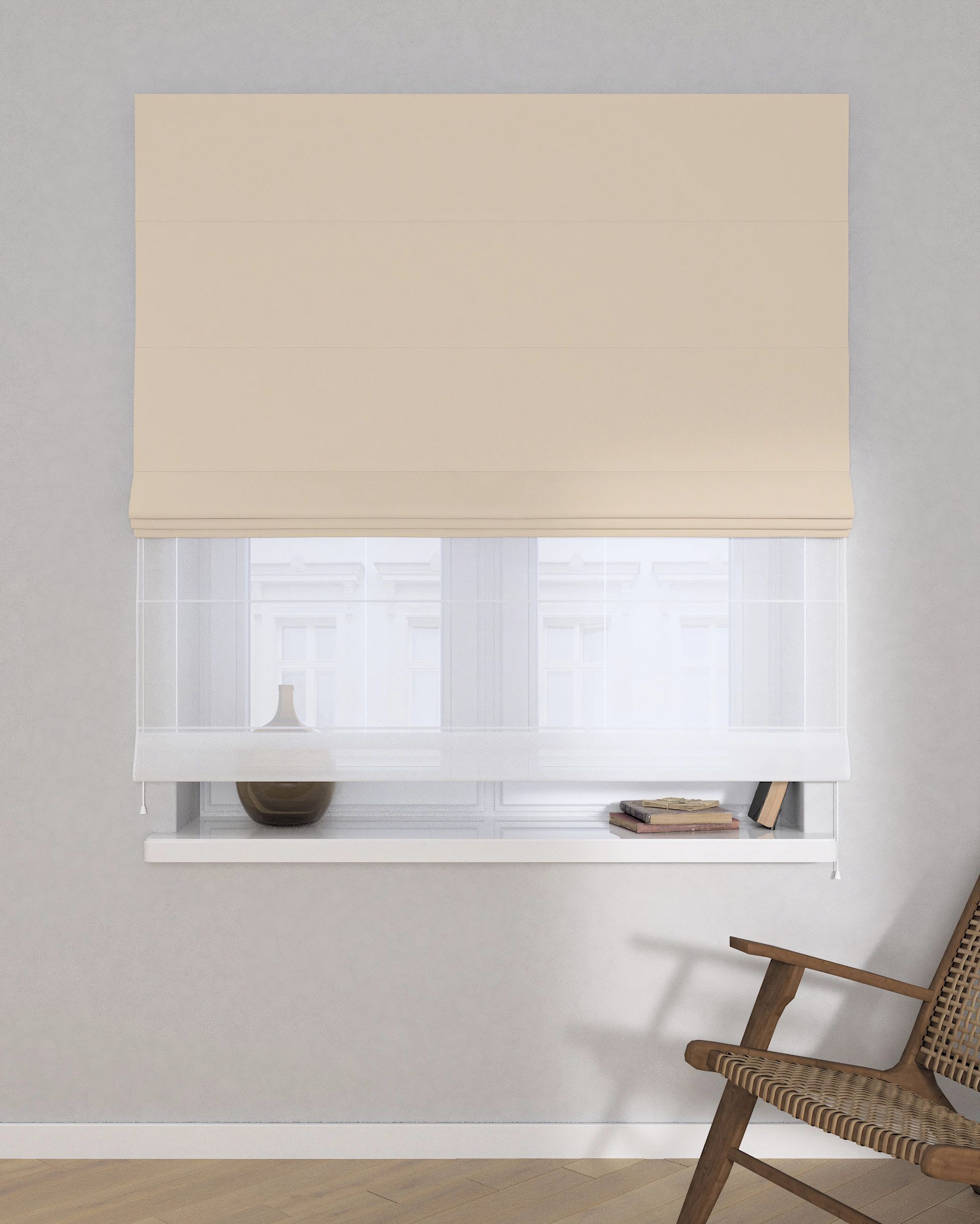 Voile and fabric roman blind (DUO II) colour beige fabric blackout (hover)