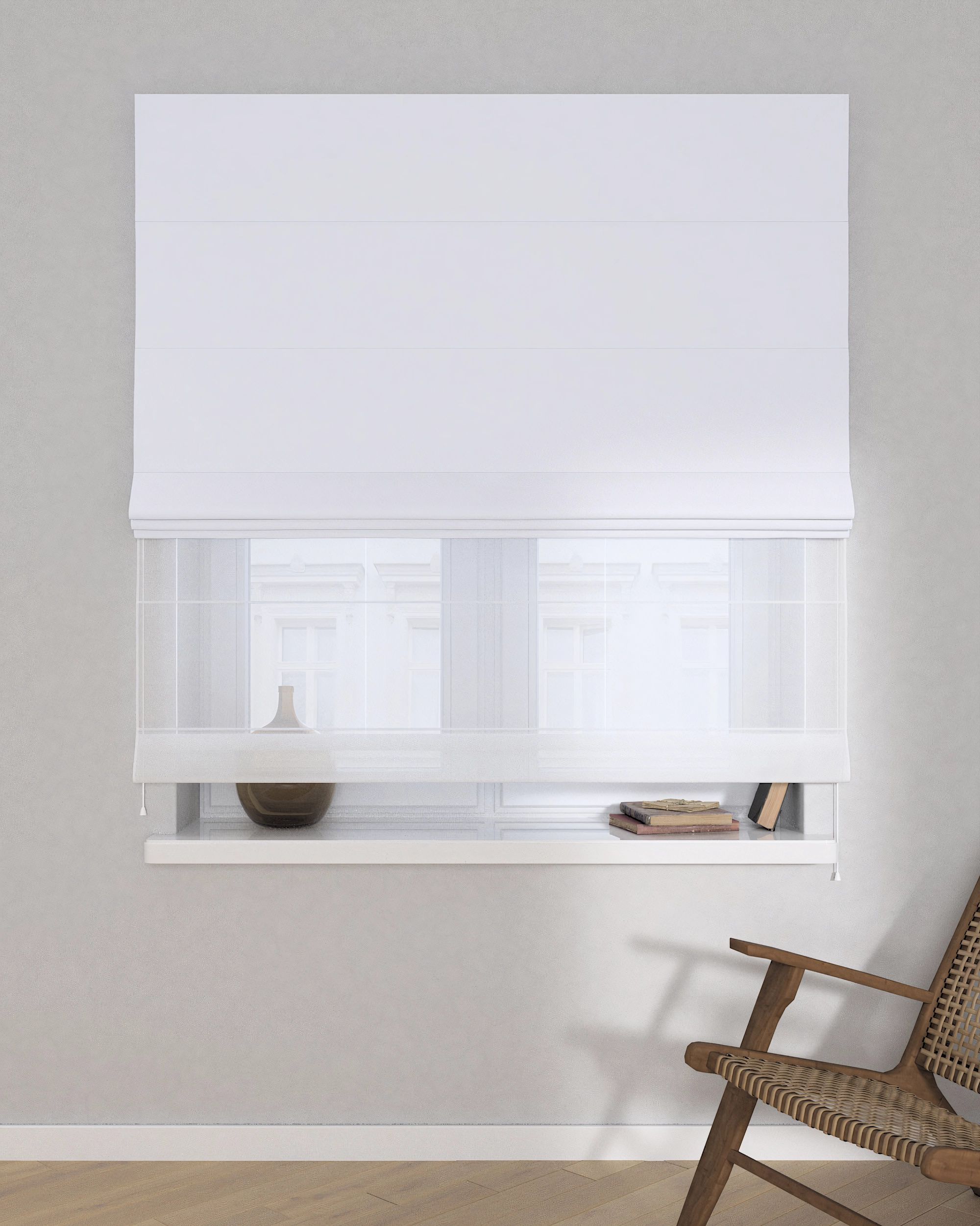 Voile and fabric roman blind (DUO II) colour white fabric blackout (hover)