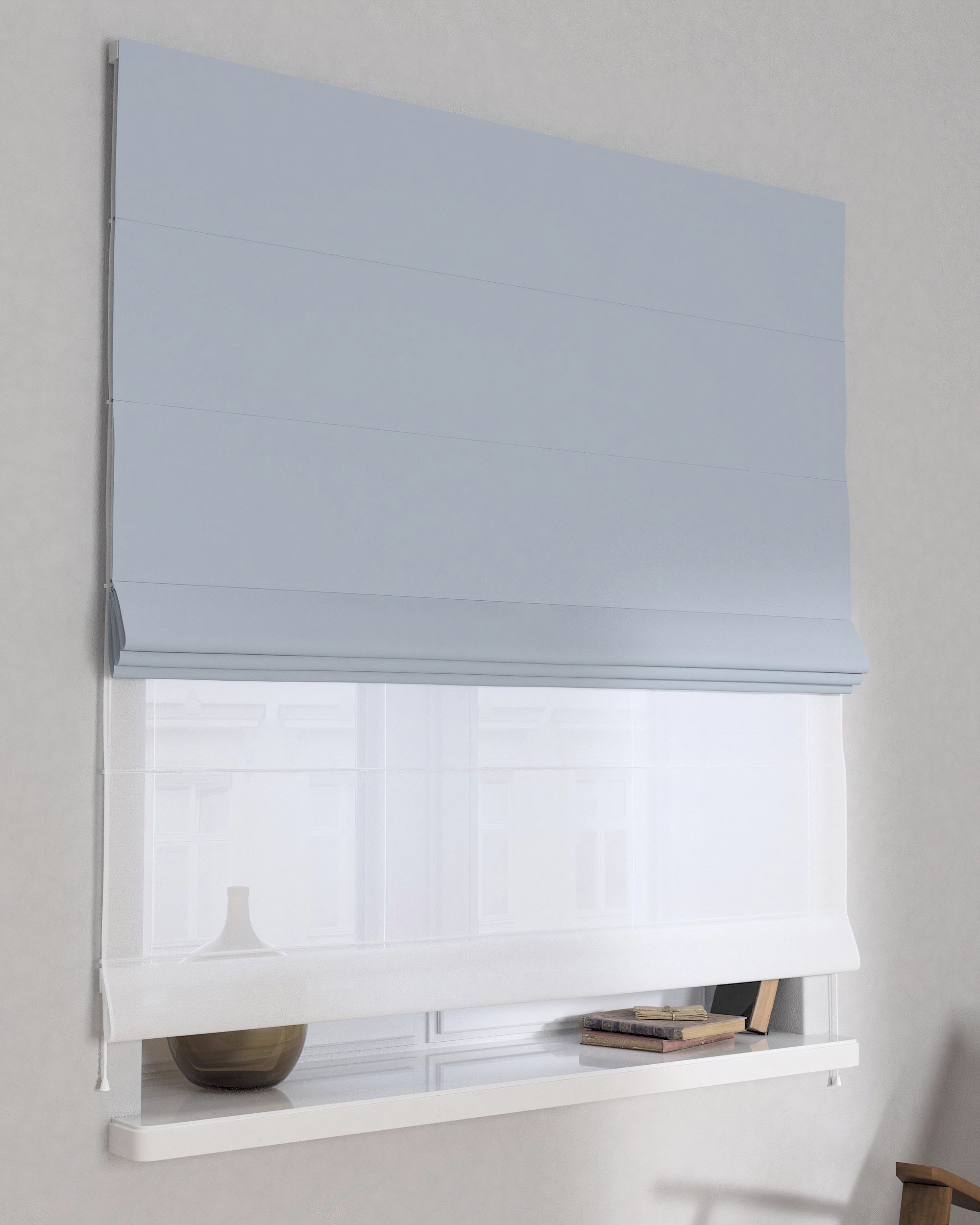 Voile and fabric roman blind (DUO II) colour grey fabric blackout